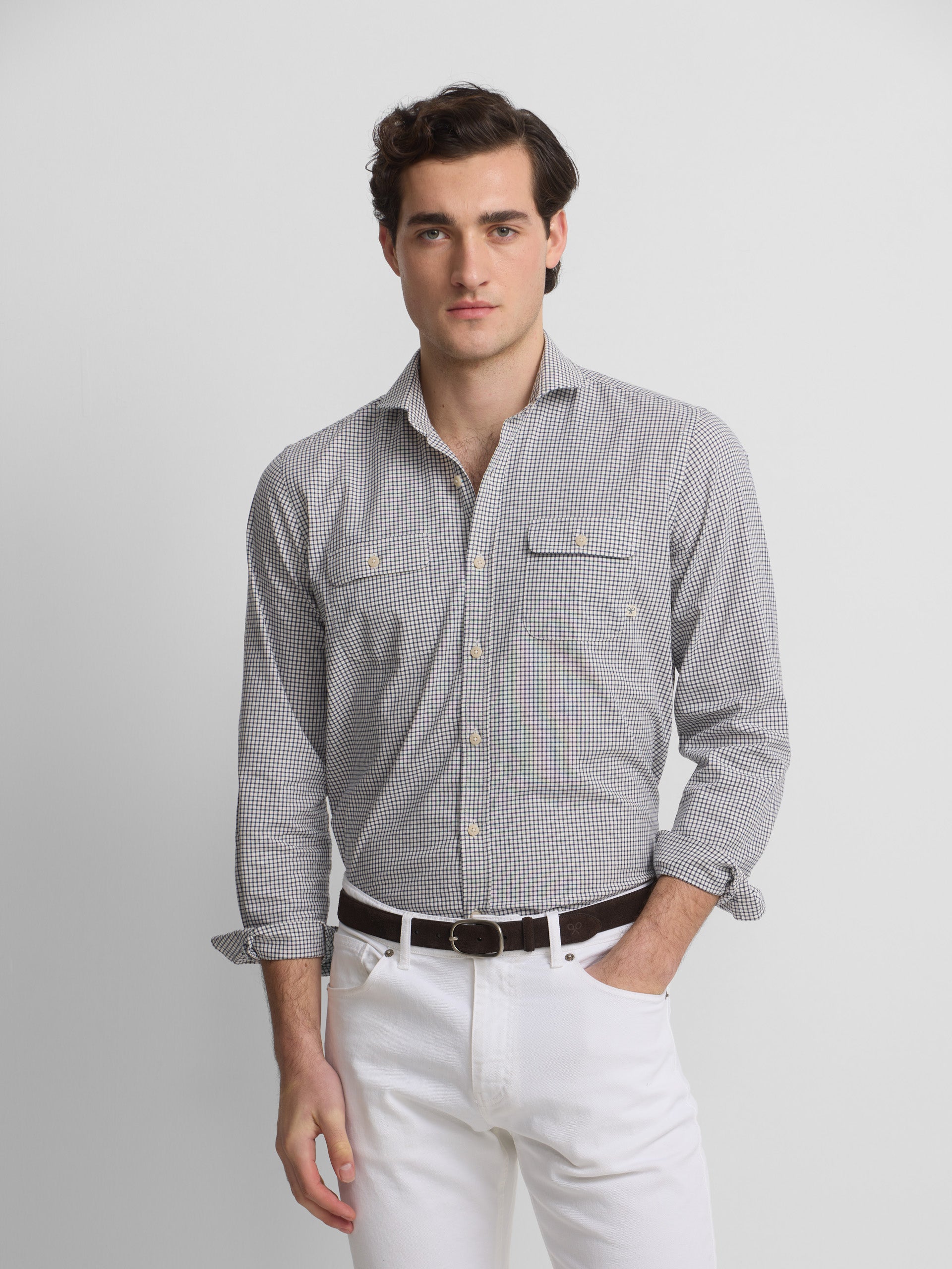 Camisa bolsillos cuadros cruise azul marino