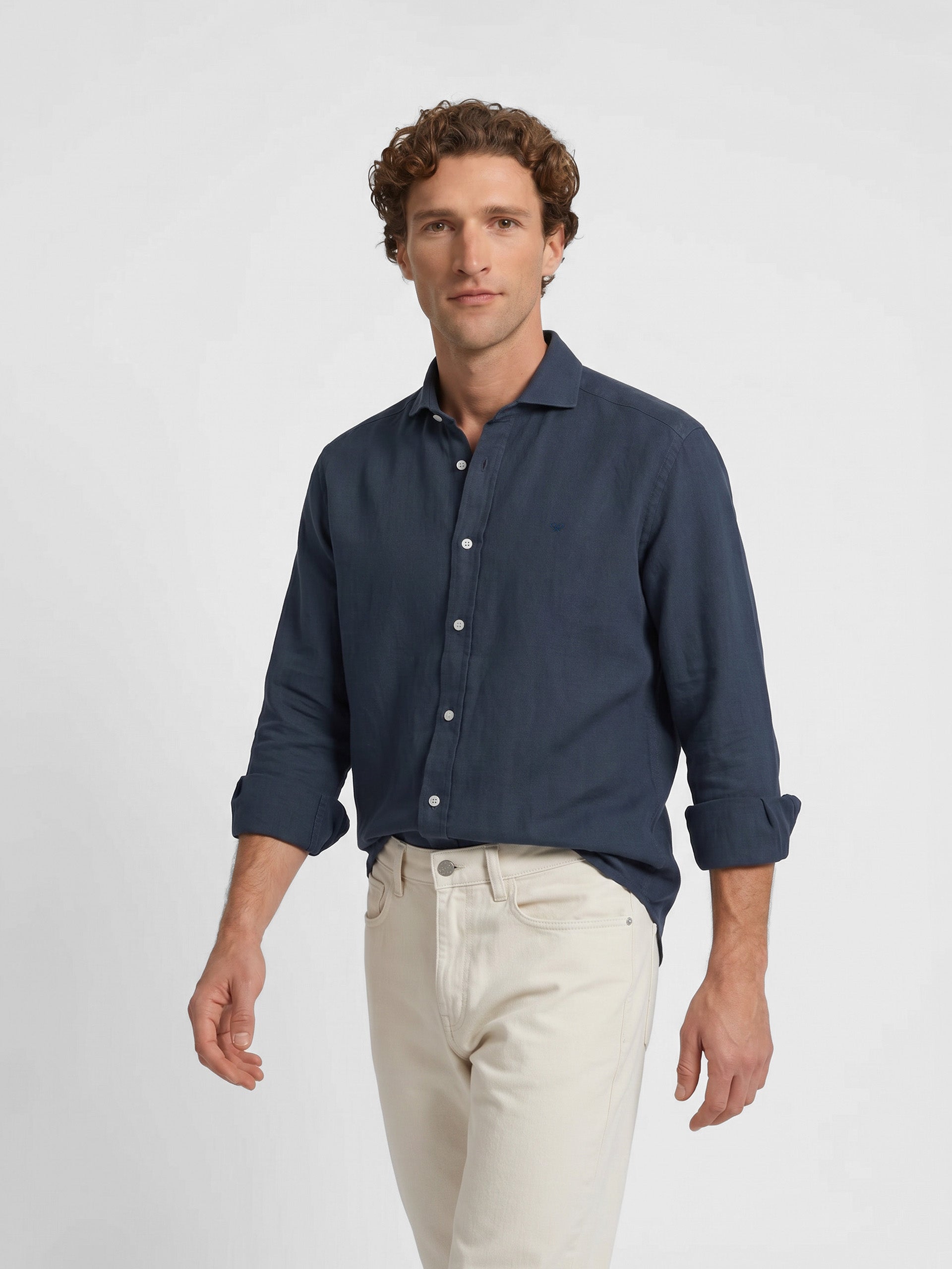 Camisa sport linho azul escuro cinzento