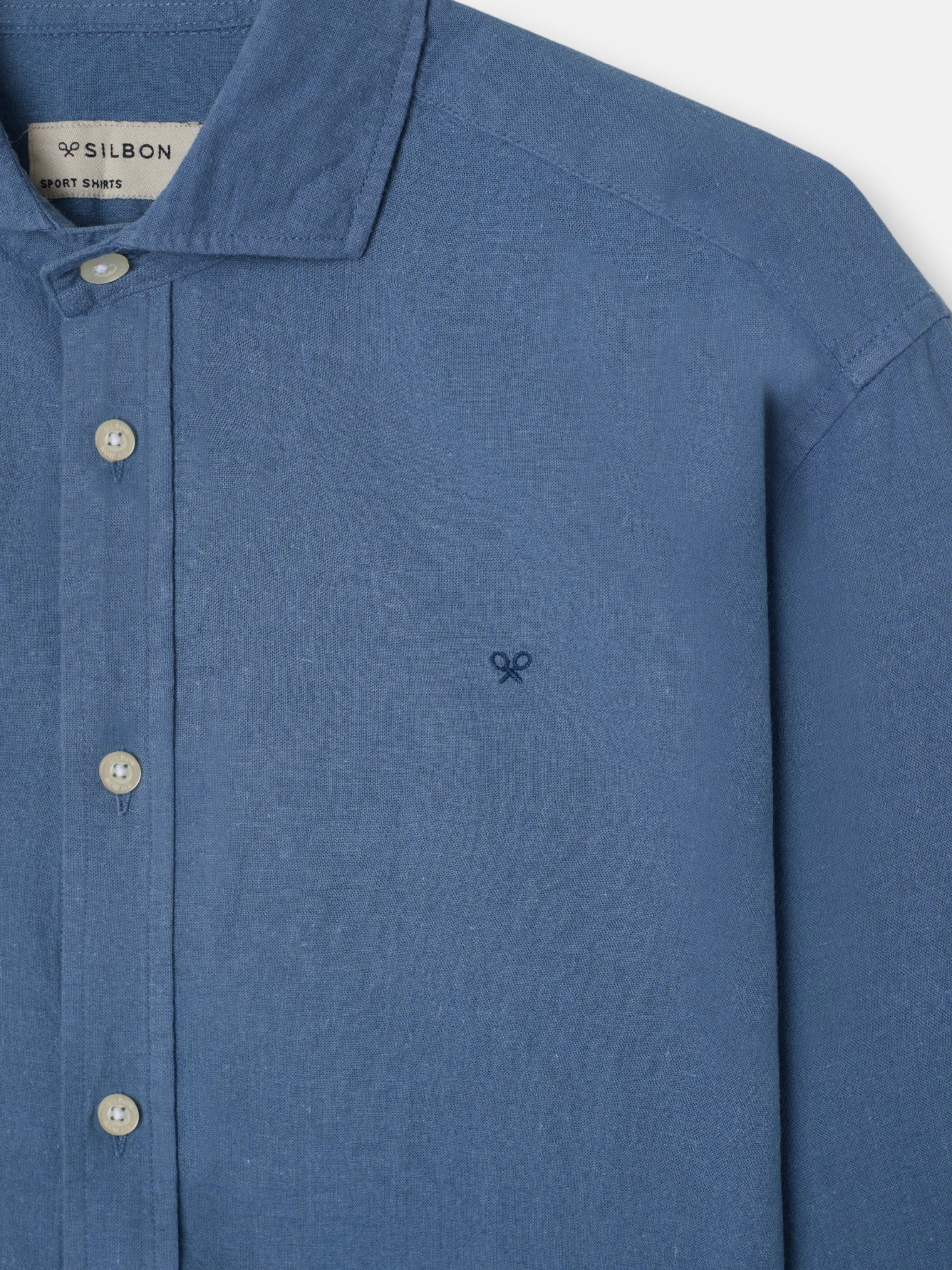 Camisa sport lino azul medio