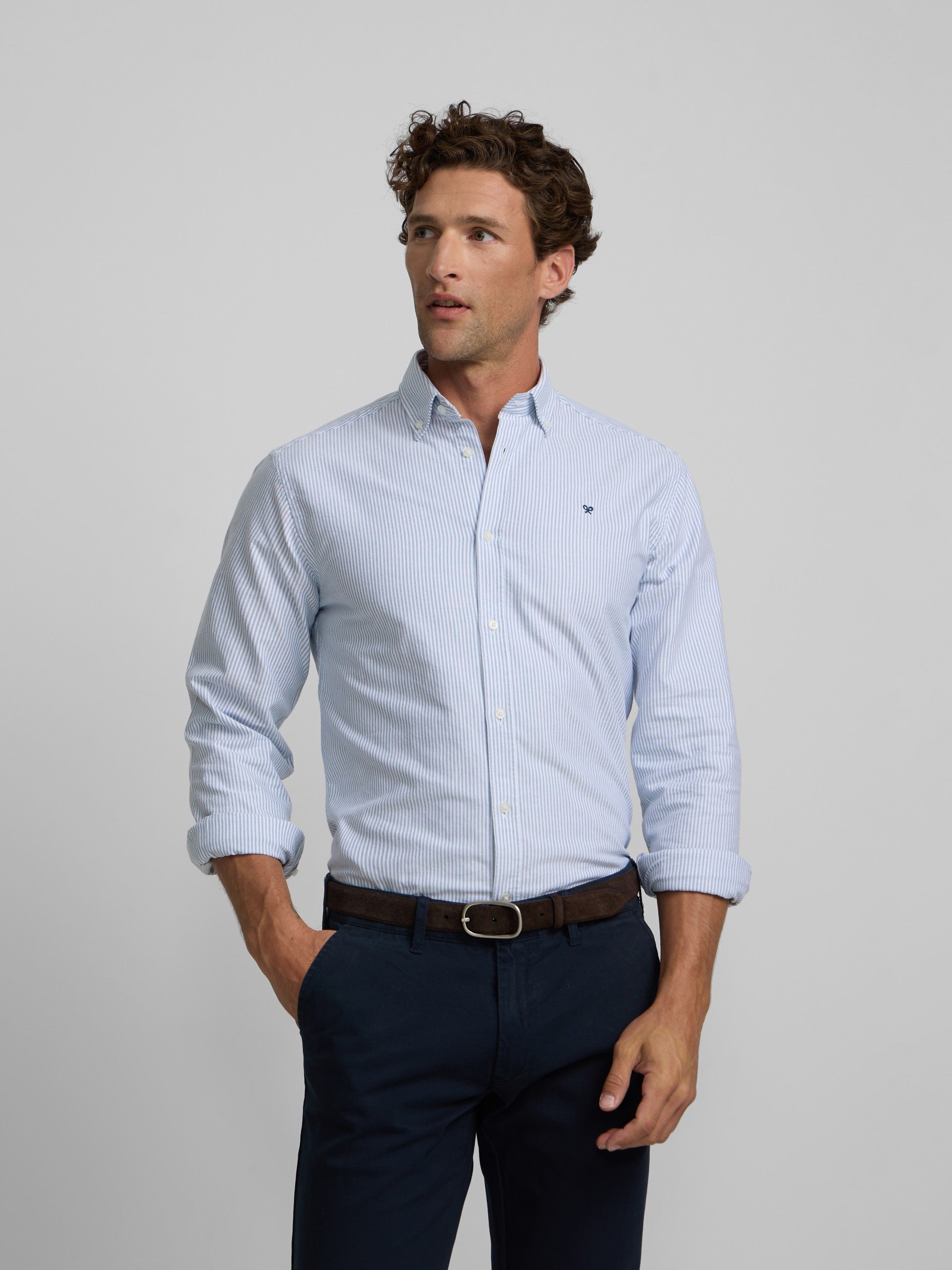 Camisa sport oxford rayas azul