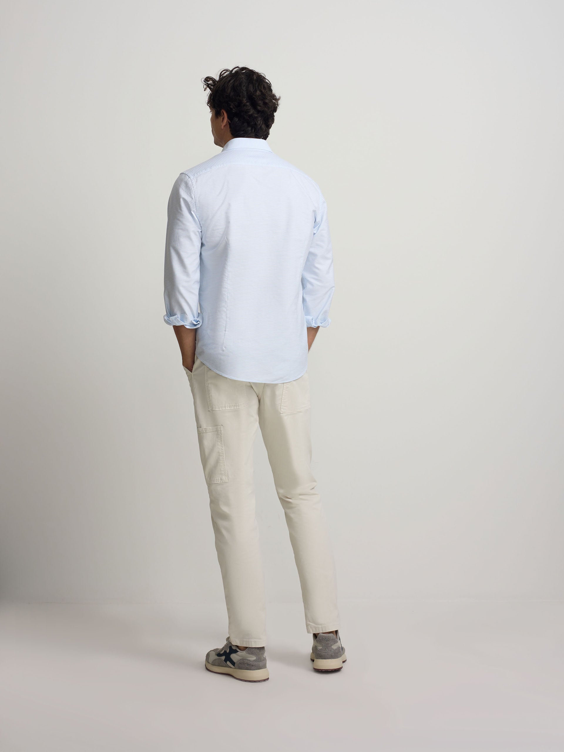Camisa sport oxford rayas horizontales celeste