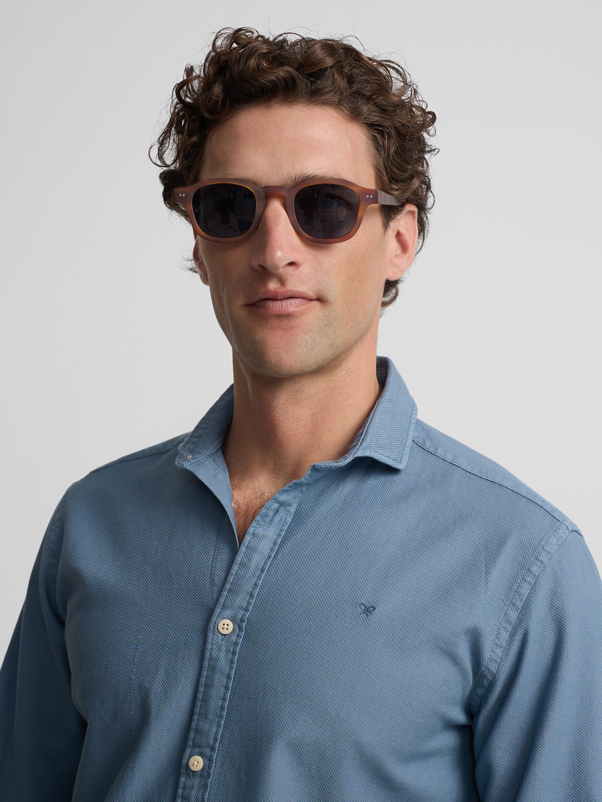 Chemise sport à structure logo bleu indigo