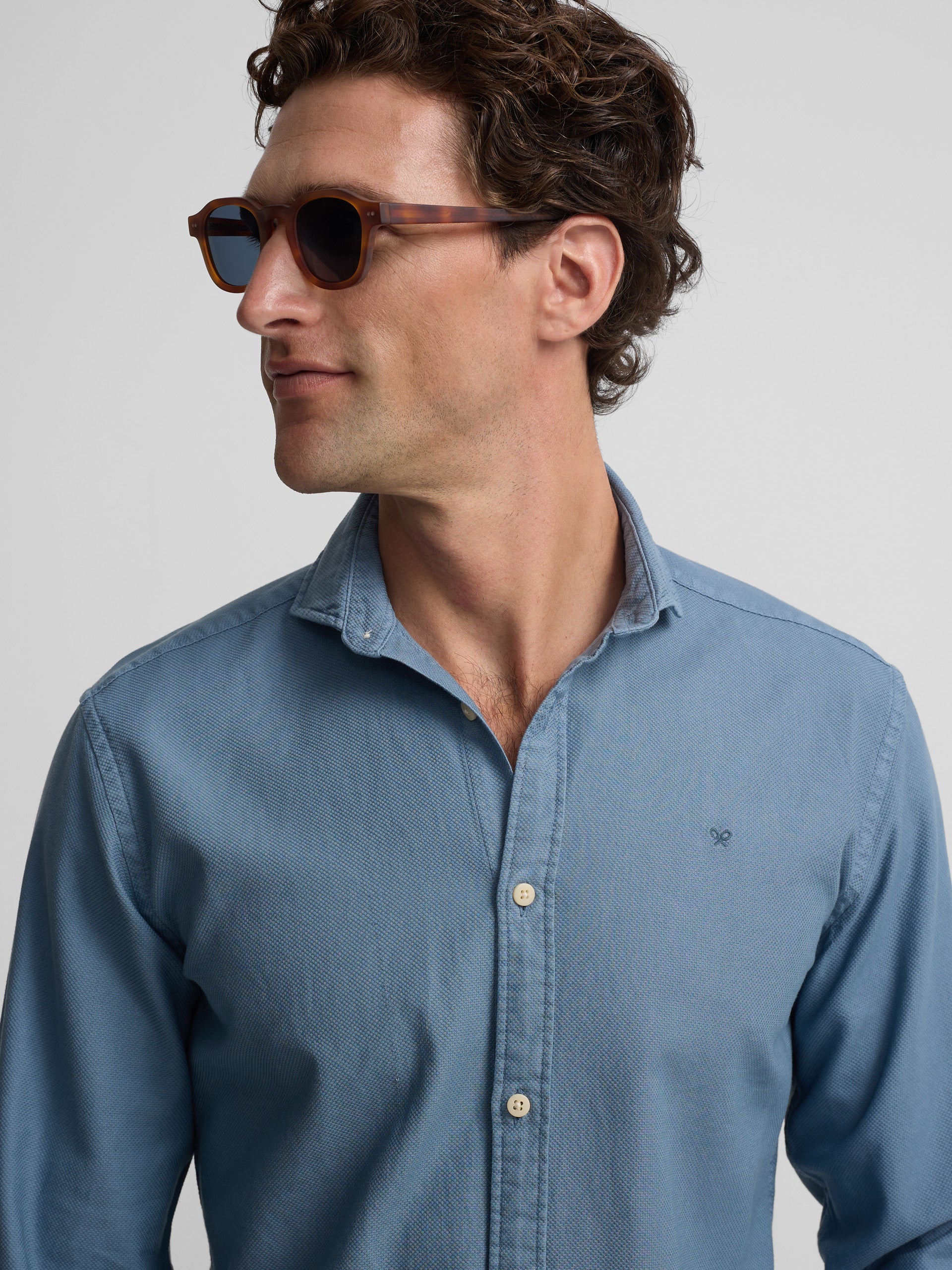 Chemise sport à structure logo bleu indigo