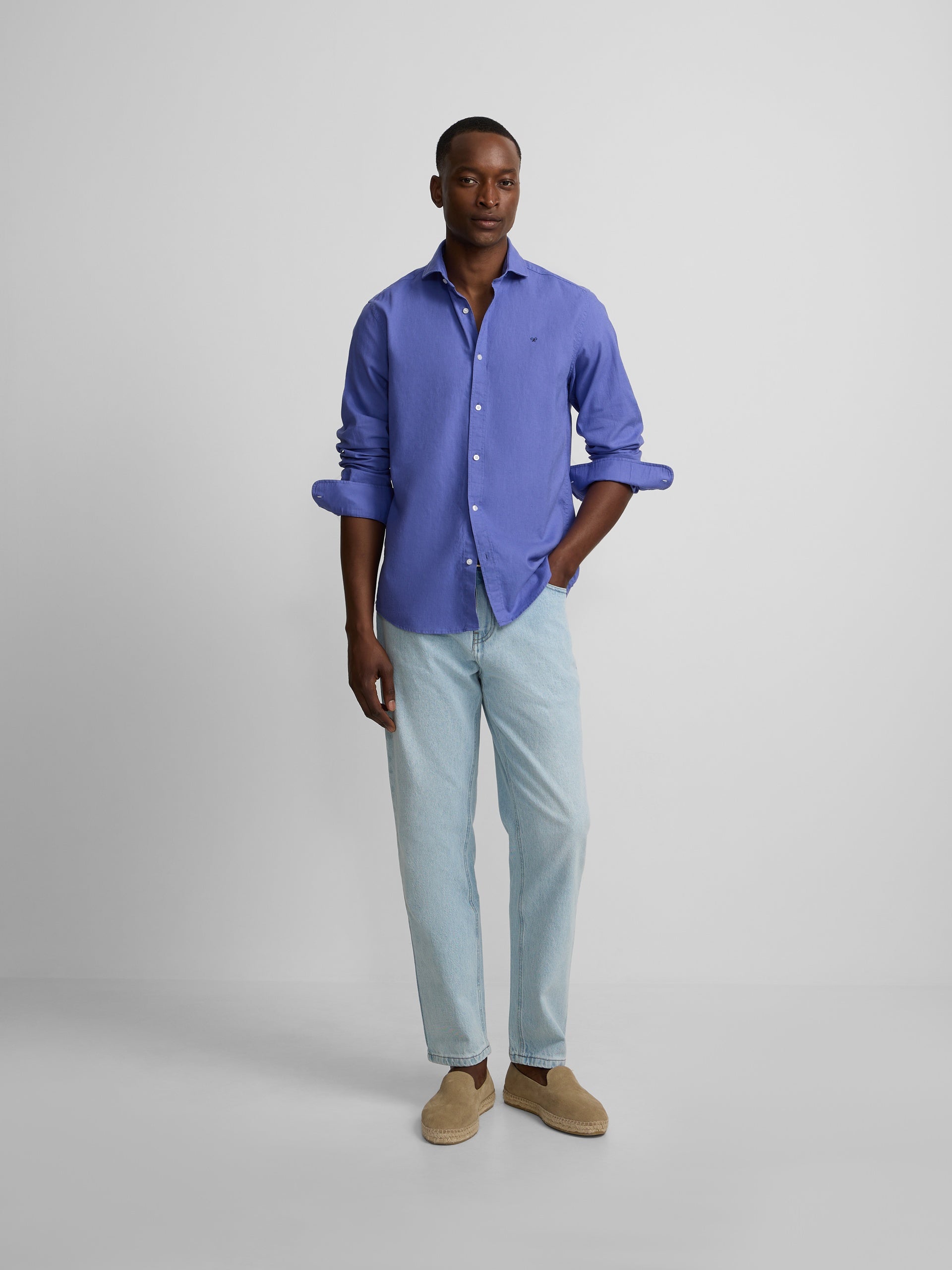 Camisa sport summer linho azul
