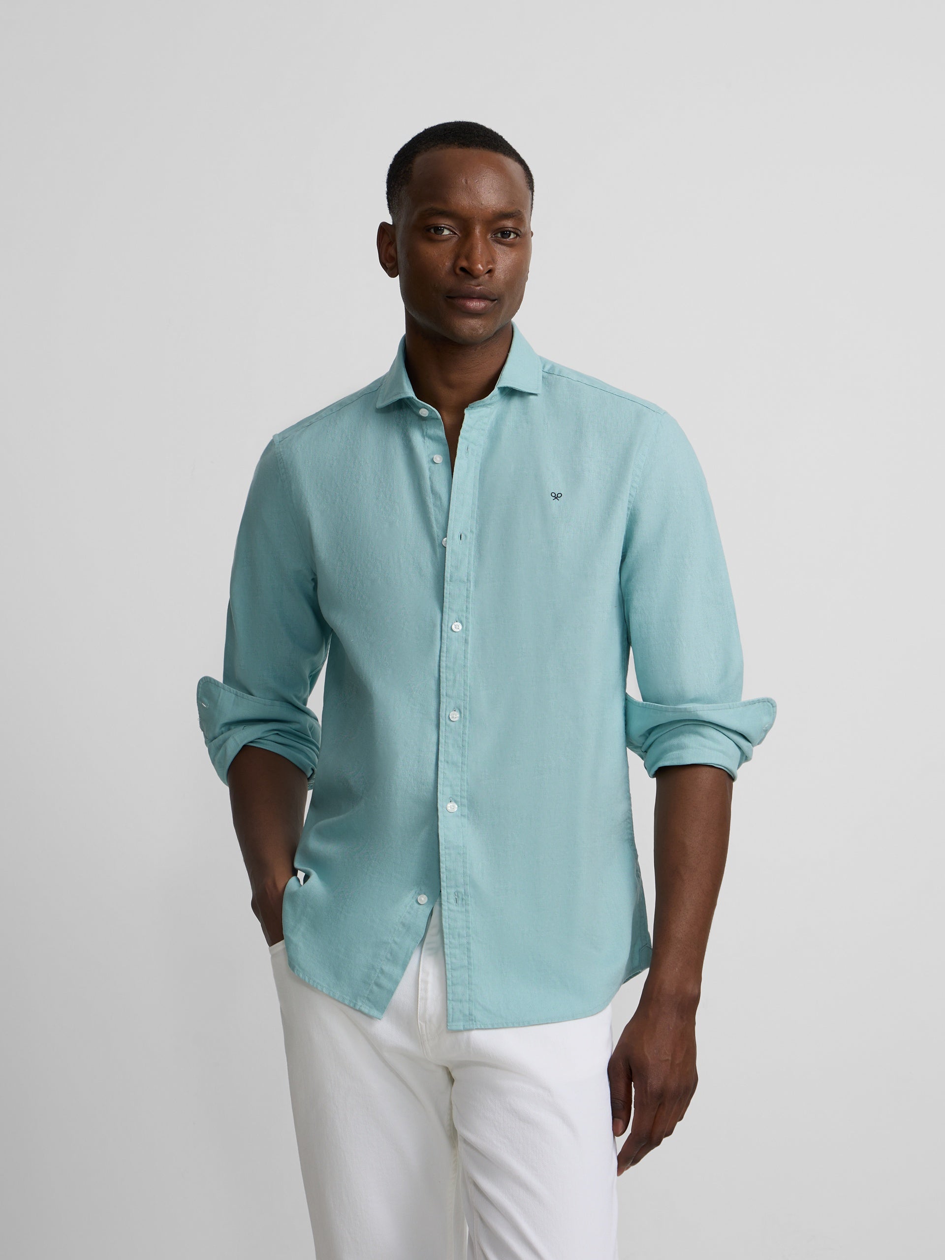 Camisa sport summer lino aguamarina