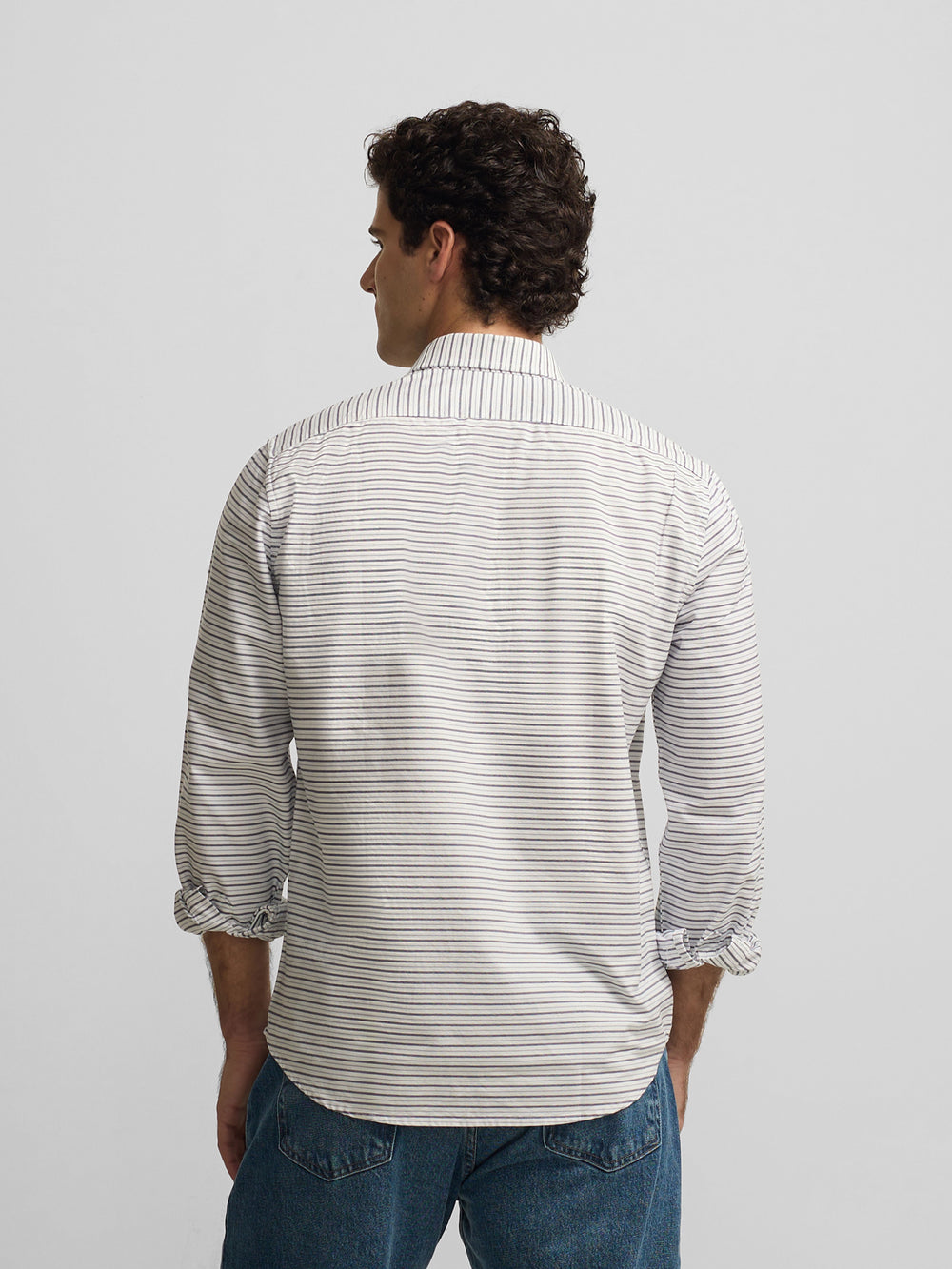 Polera sport oxford rayas multicolor azules