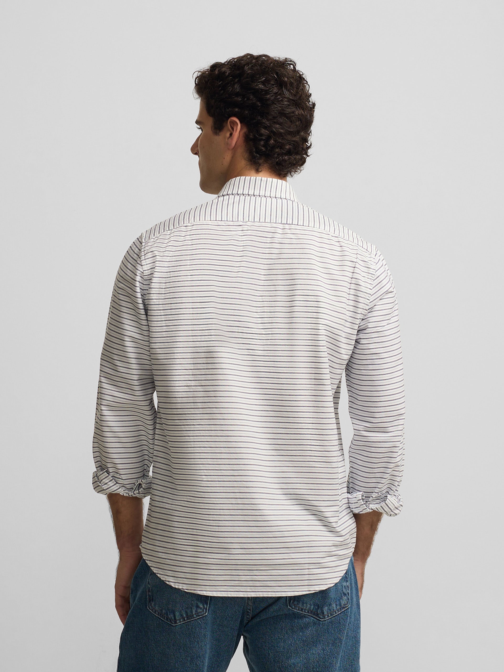 Polera sport oxford rayas multicolor azules
