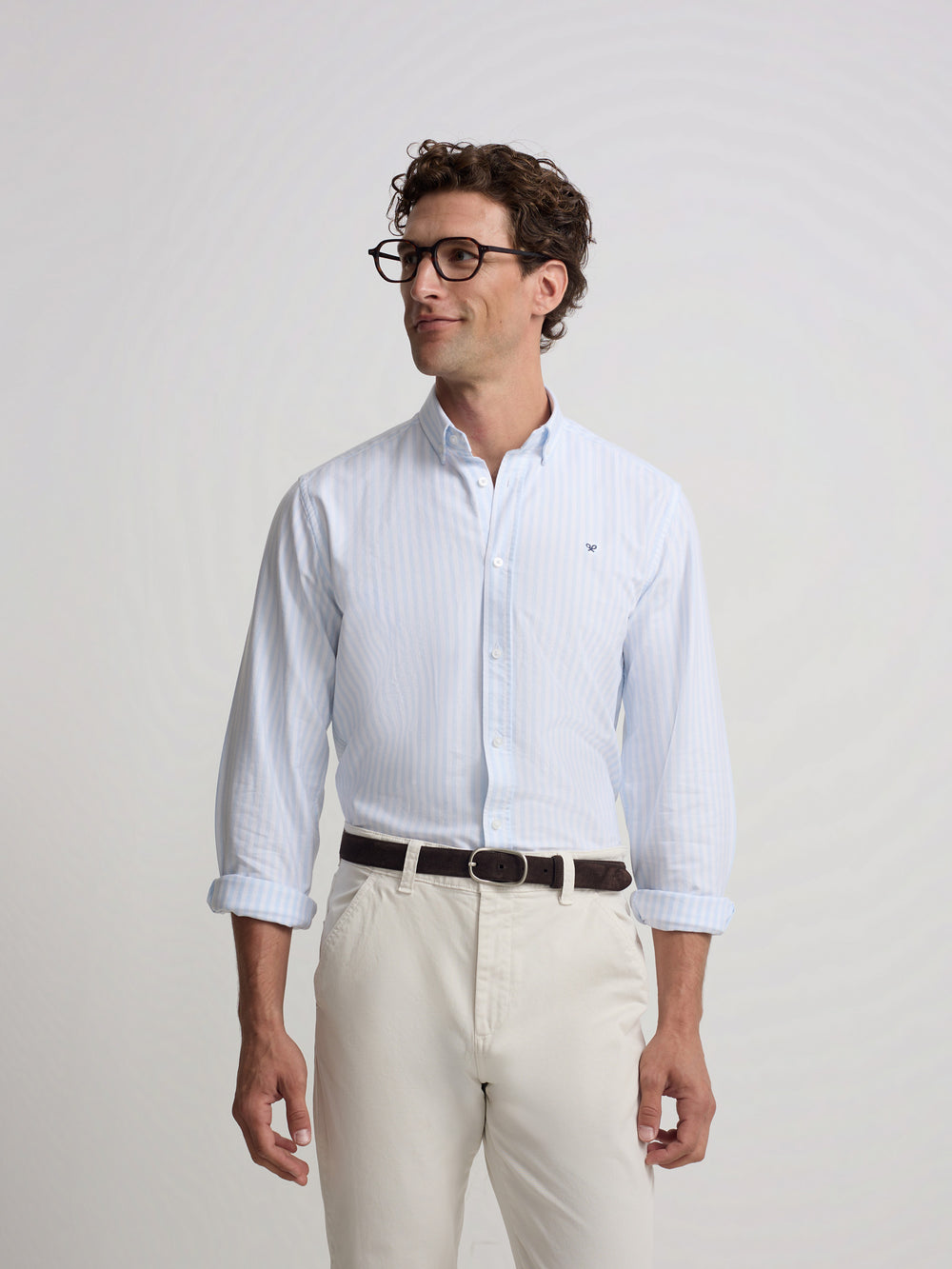 Chemise sport oxford à rayures bleu ciel