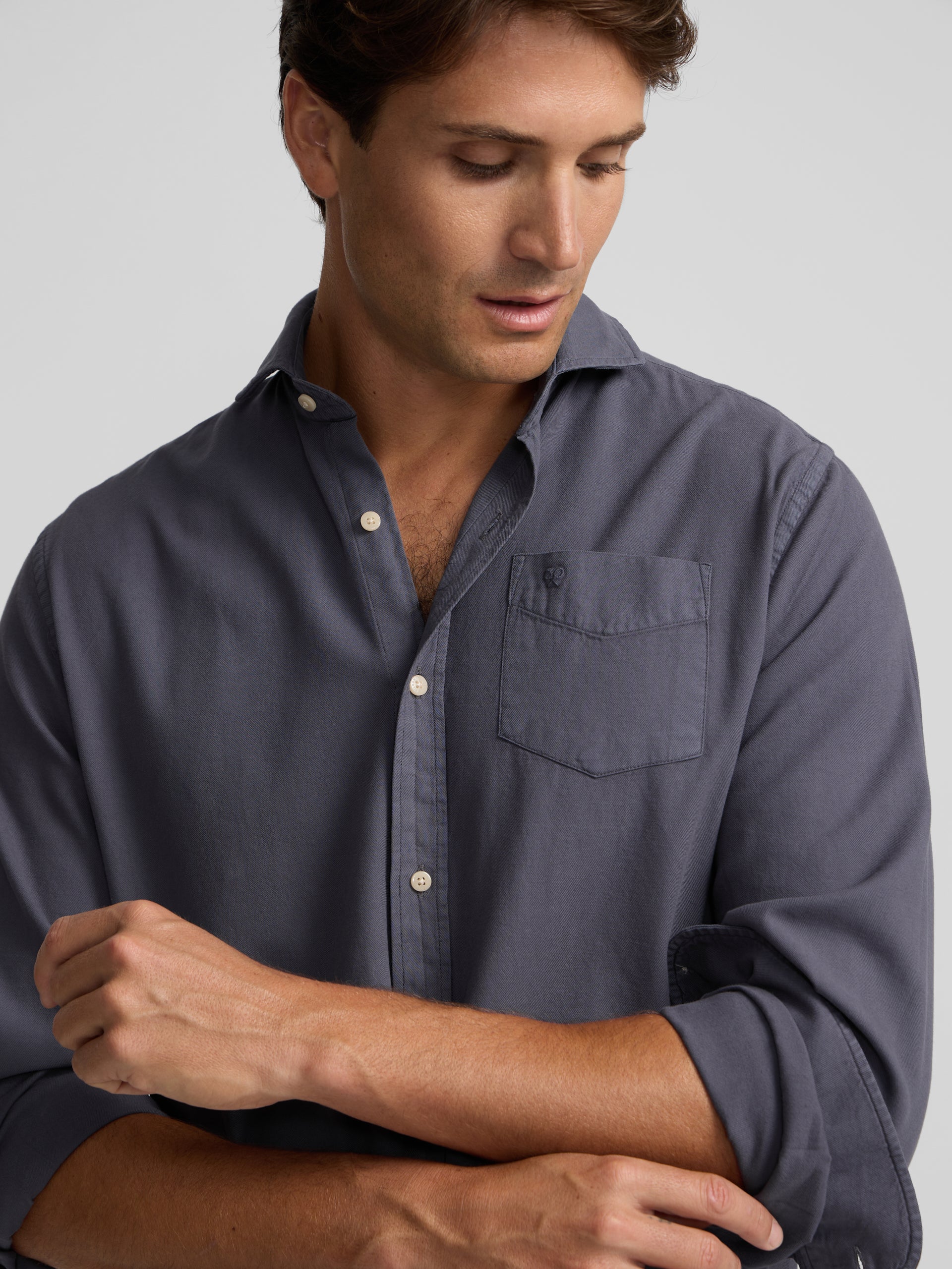 Blue worn pocket sport shirt
