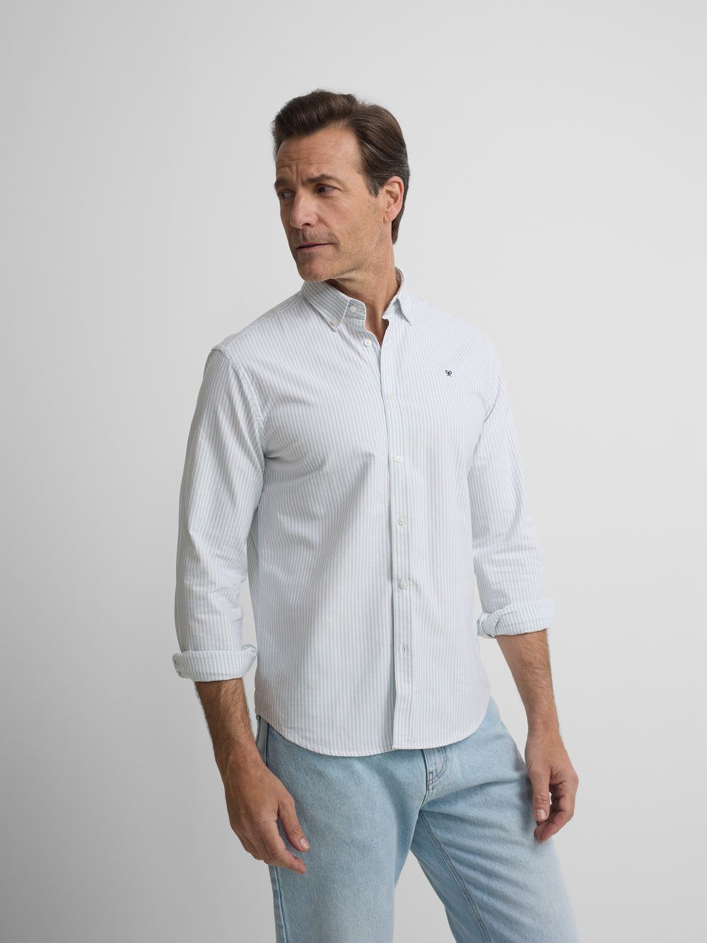 Light green striped oxford sport shirt
