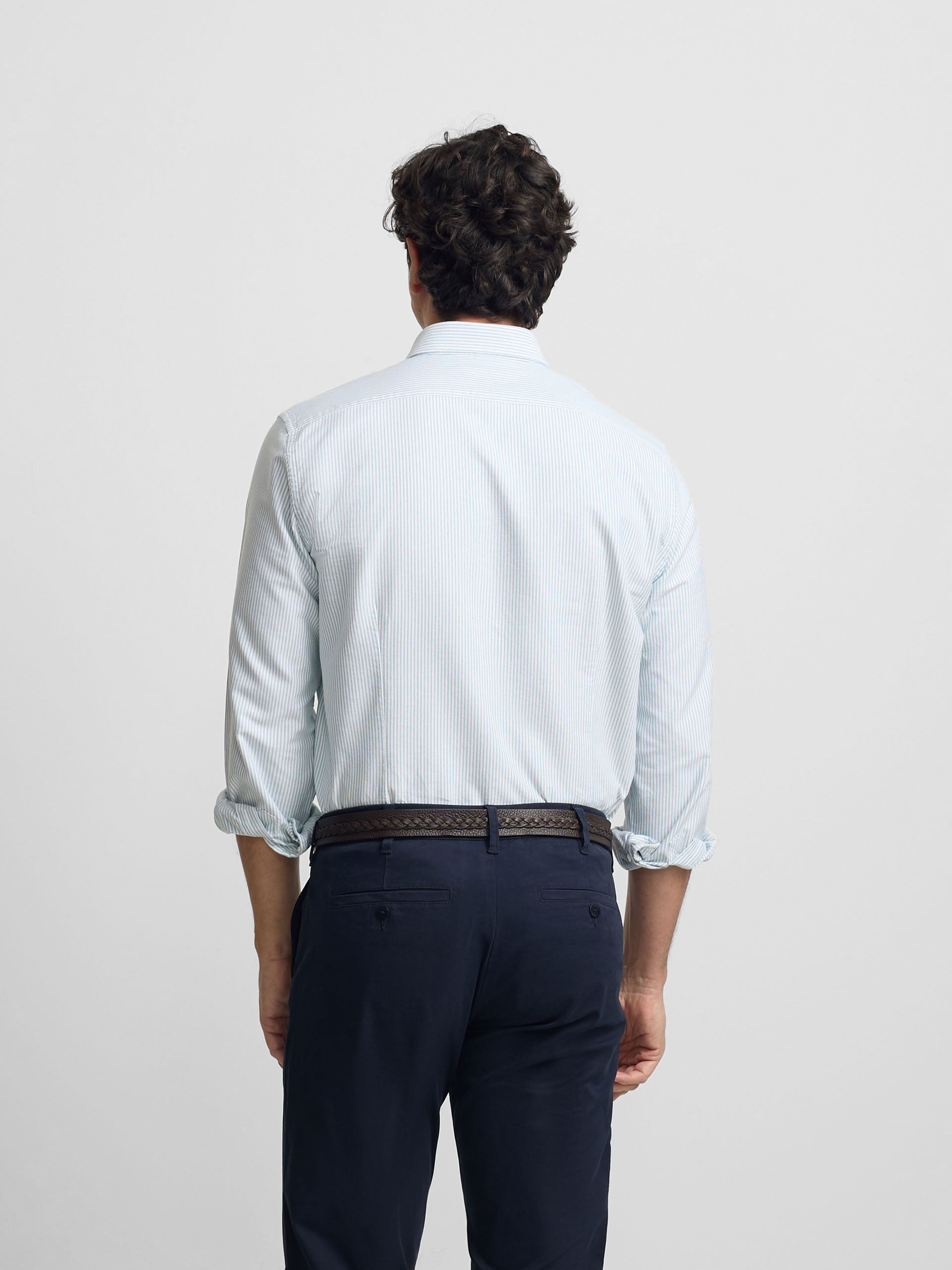 Camisa sport oxford rayas verde medio