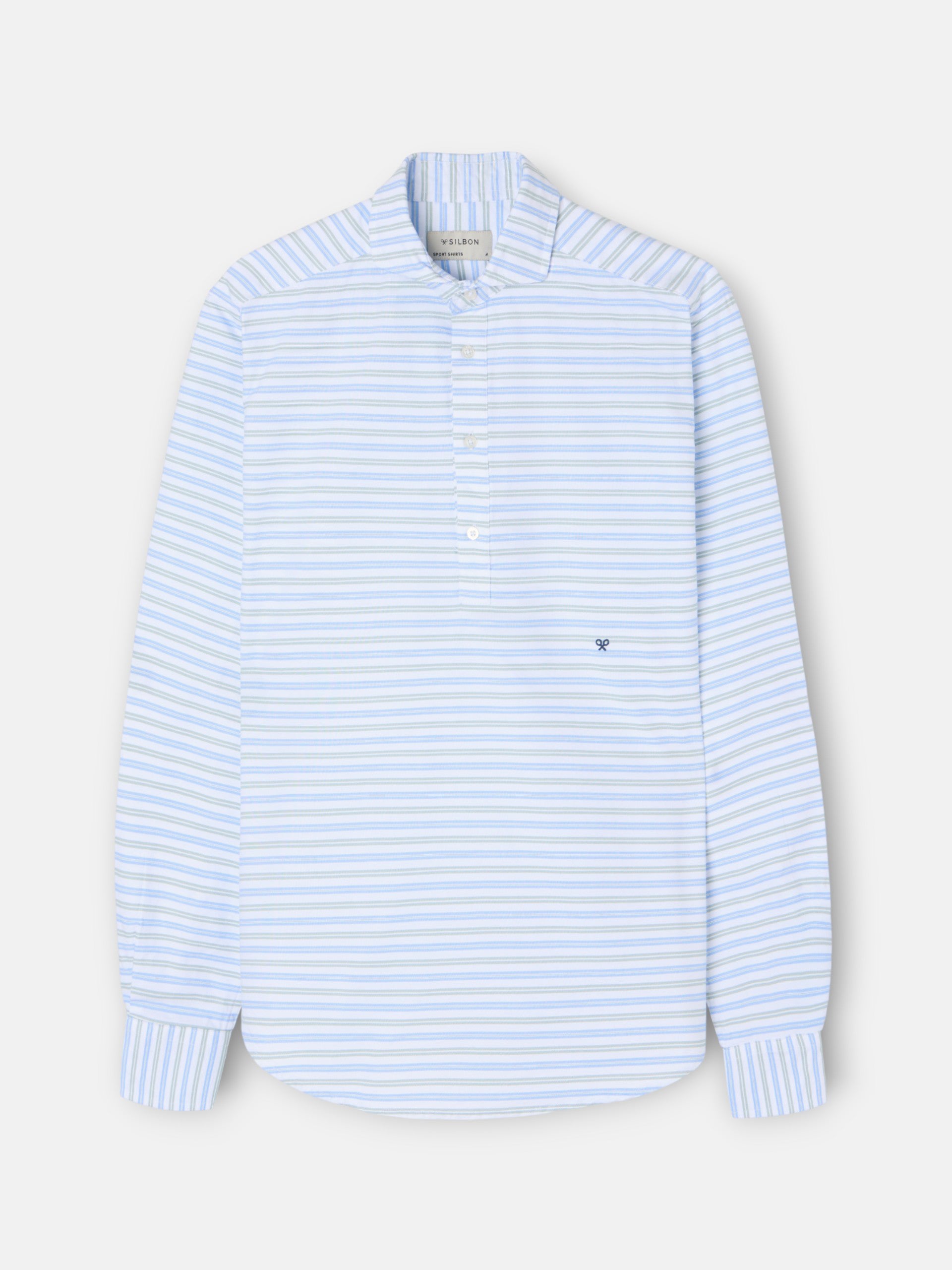 Polera sport oxford rayas multicolor azul verde
