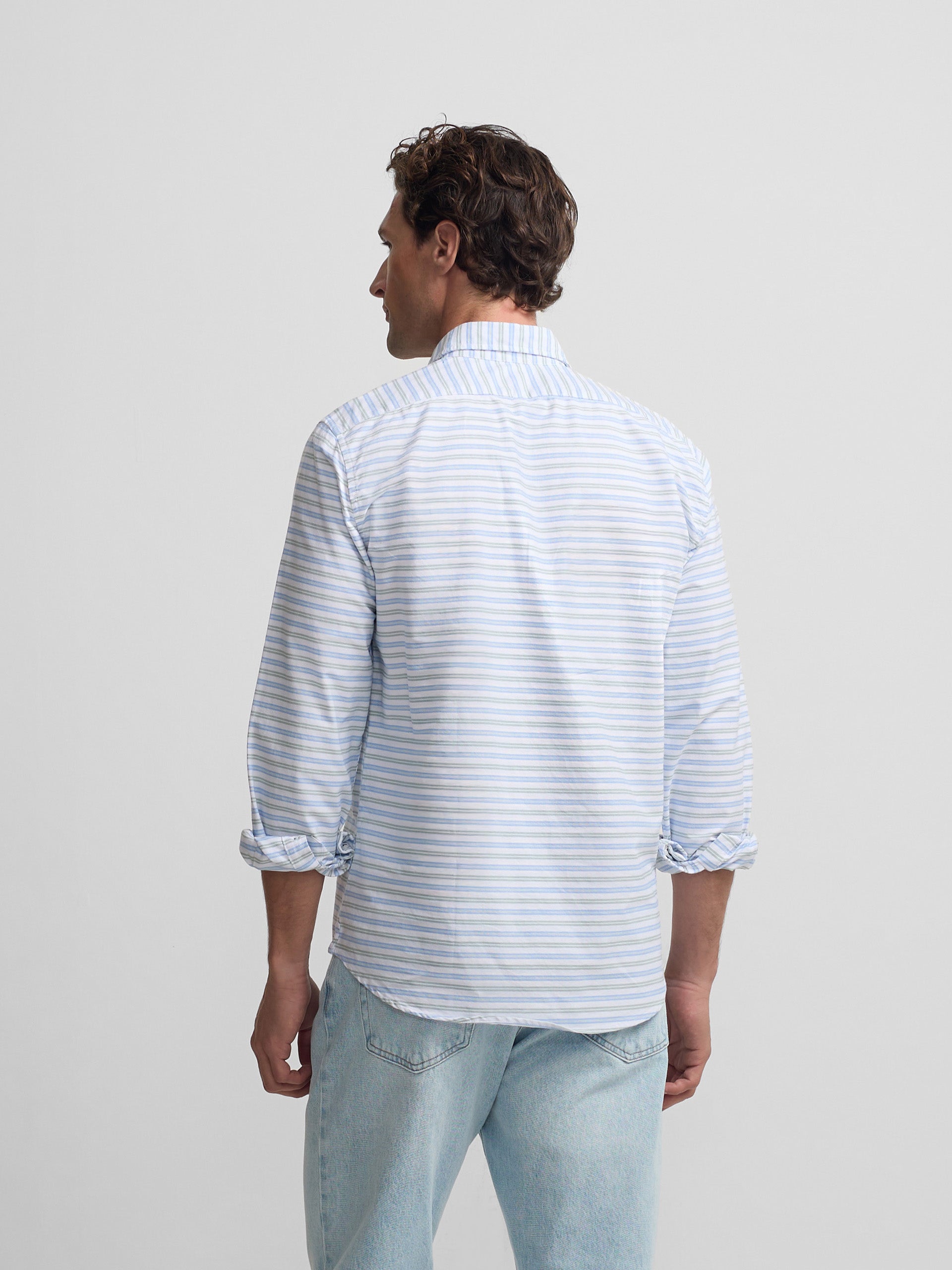 Polera sport oxford rayas multicolor azul verde