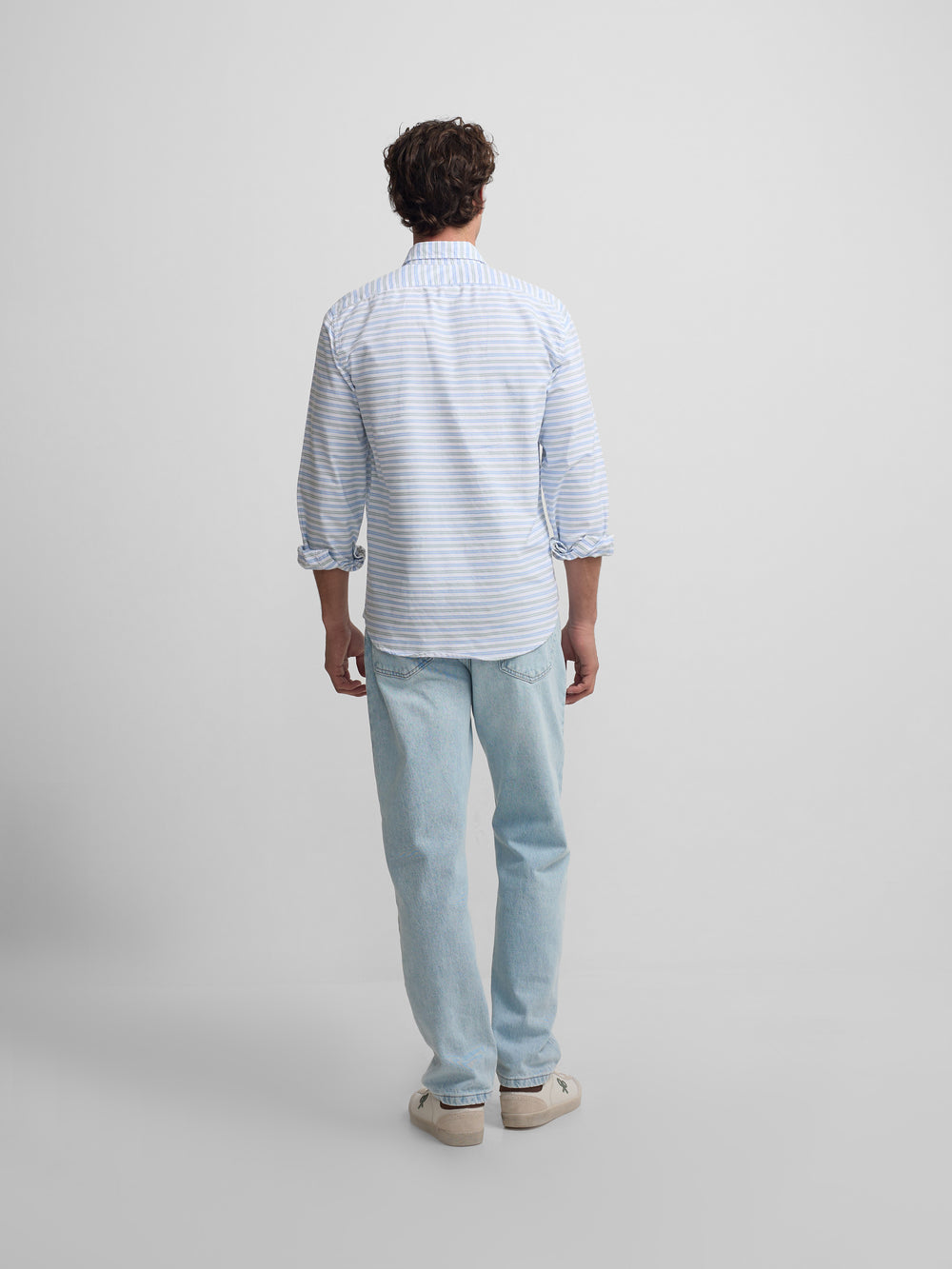 Polera sport oxford rayas multicolor azul verde