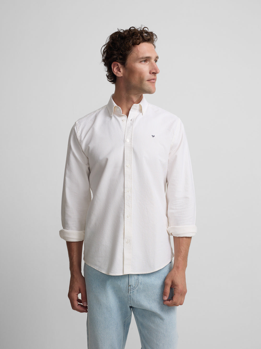Chemise sport oxford à rayures jaunes