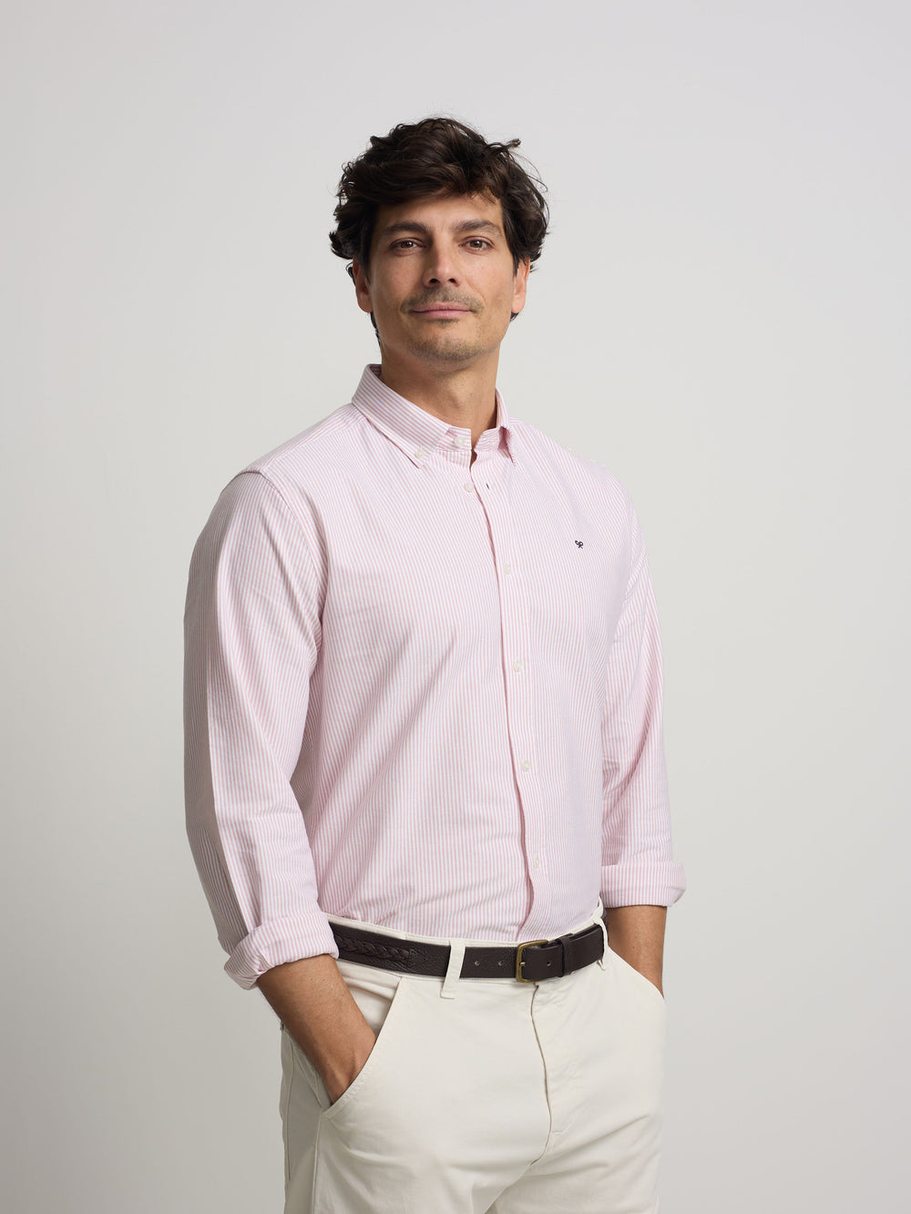 Camisa sport oxford riscas coral