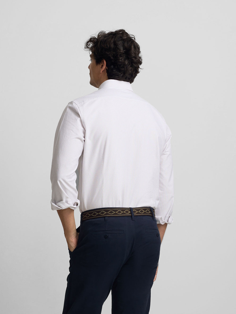 Camisa sport oxford rayas beige