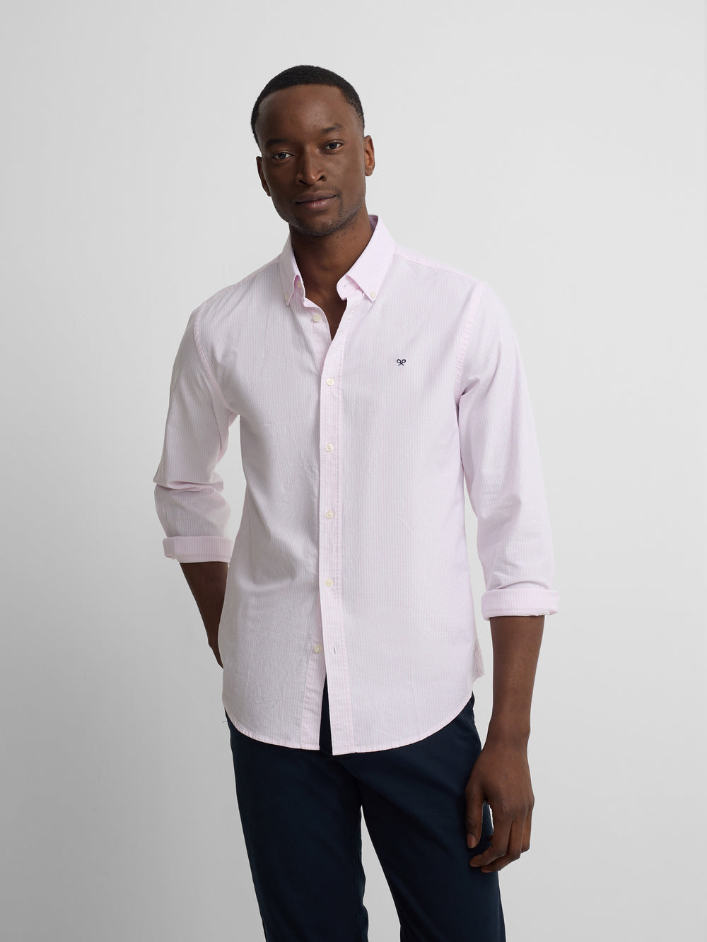 Camisa sport oxford riscas rosa