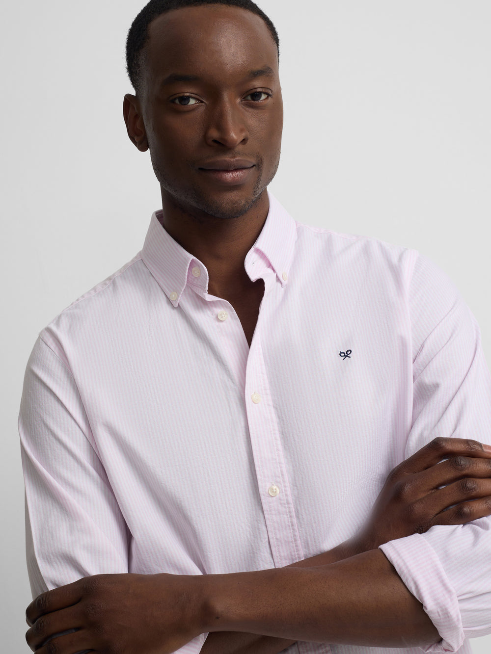 Camisa sport oxford riscas rosa