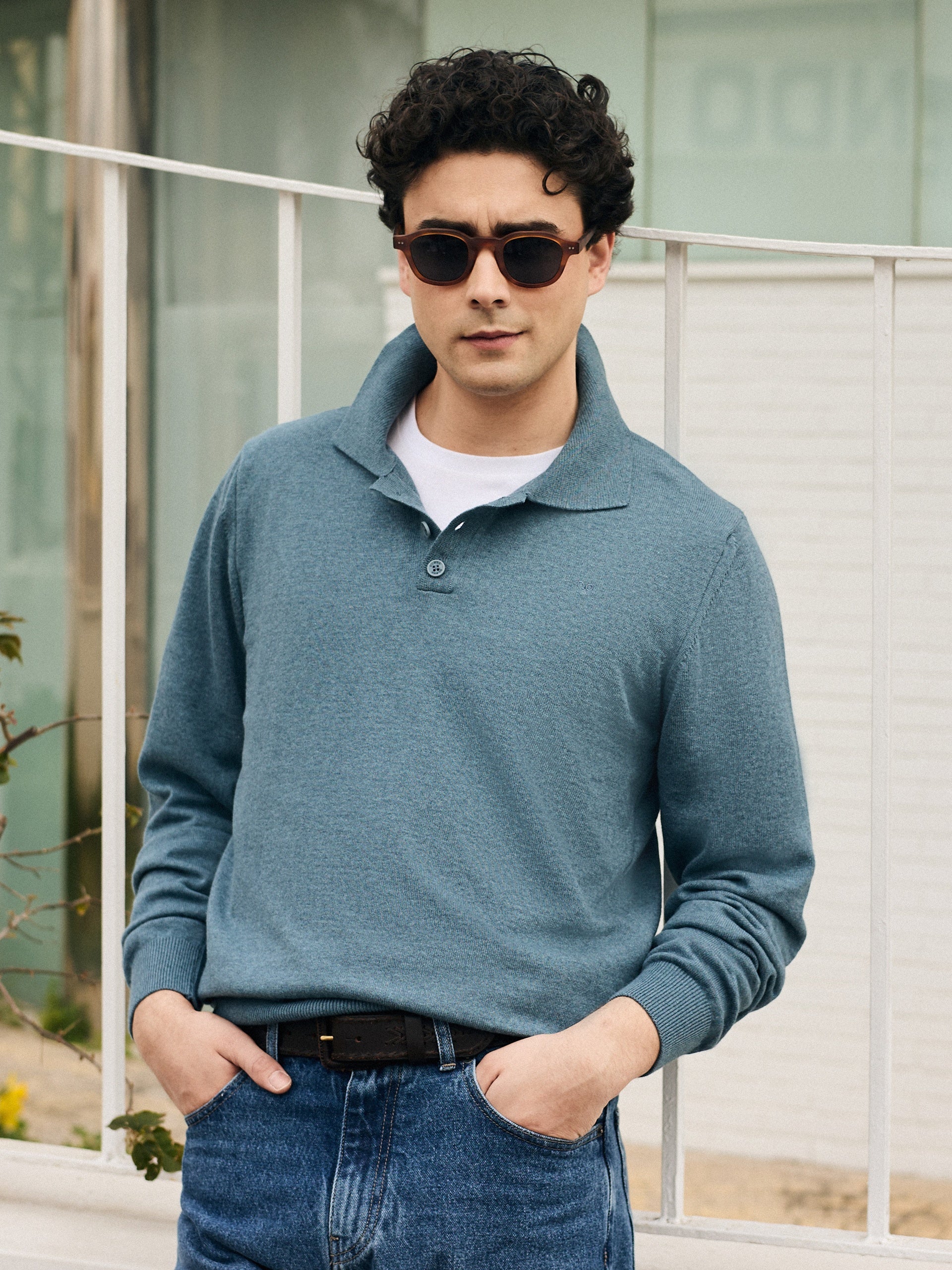 Petroleum blue polo neck sweater