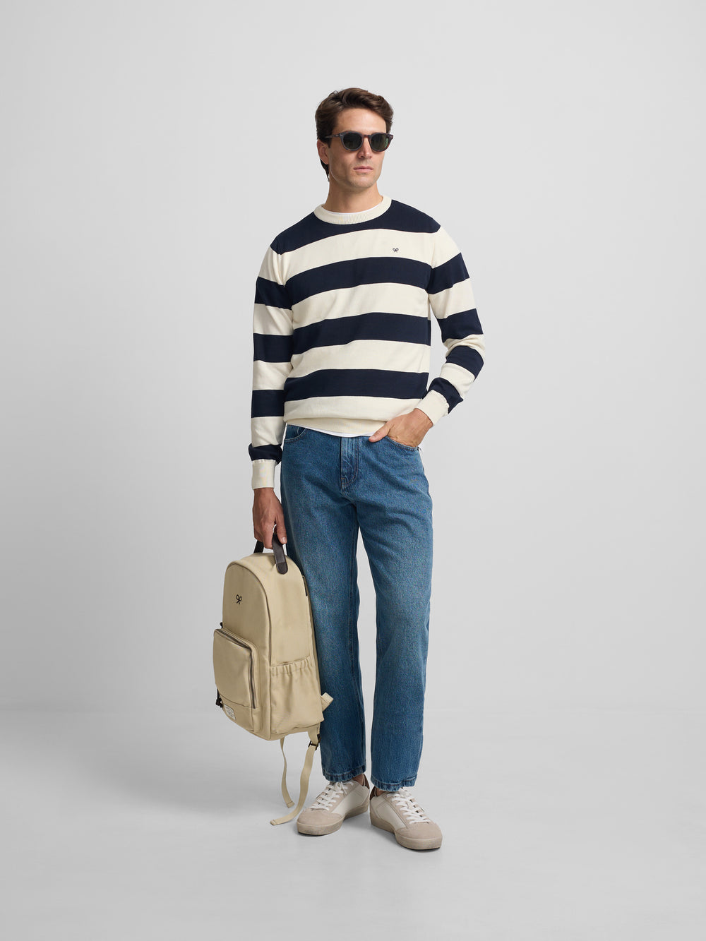 SB navy and cream striped sweater