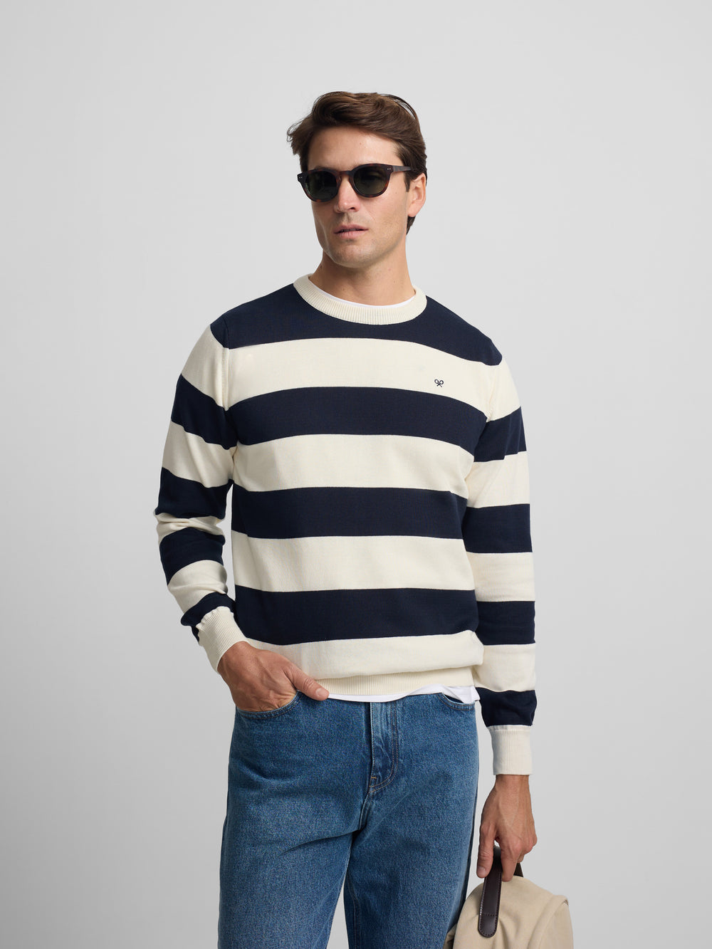 SB navy and cream striped sweater