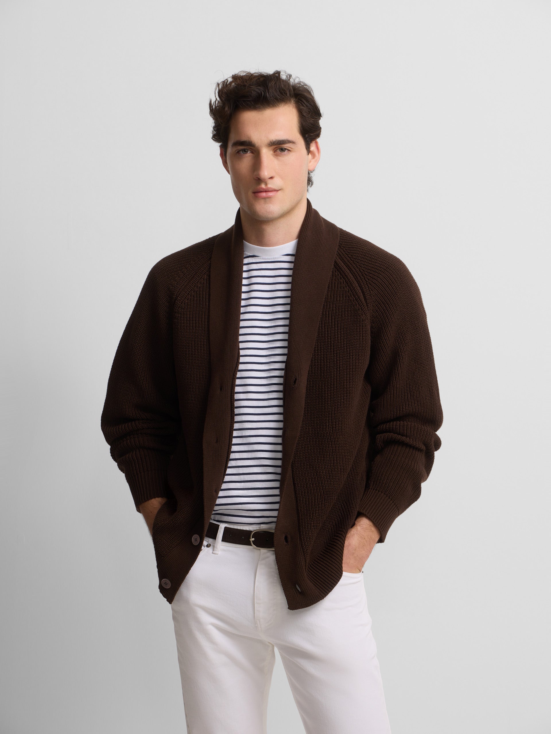 Cardigan canelado cruise castanho