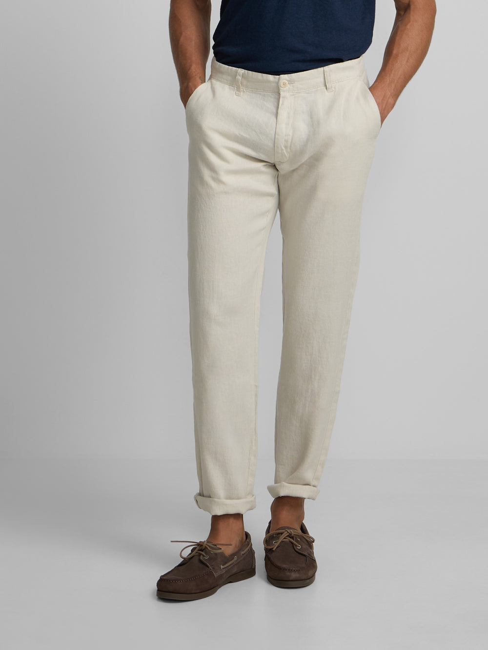 Pantalon chino sport en lin beige