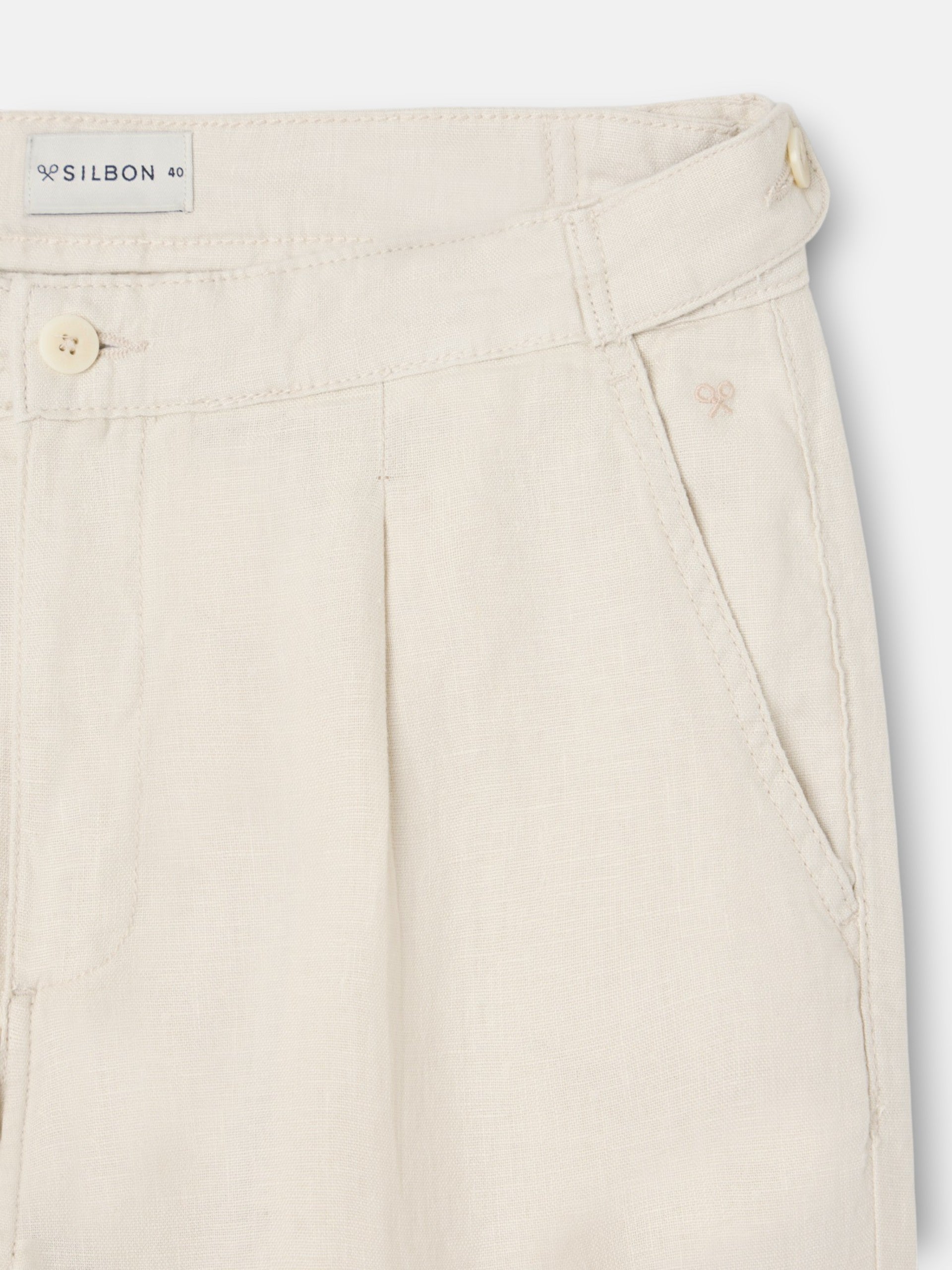 Pantalon de sport à pinces en lin beige