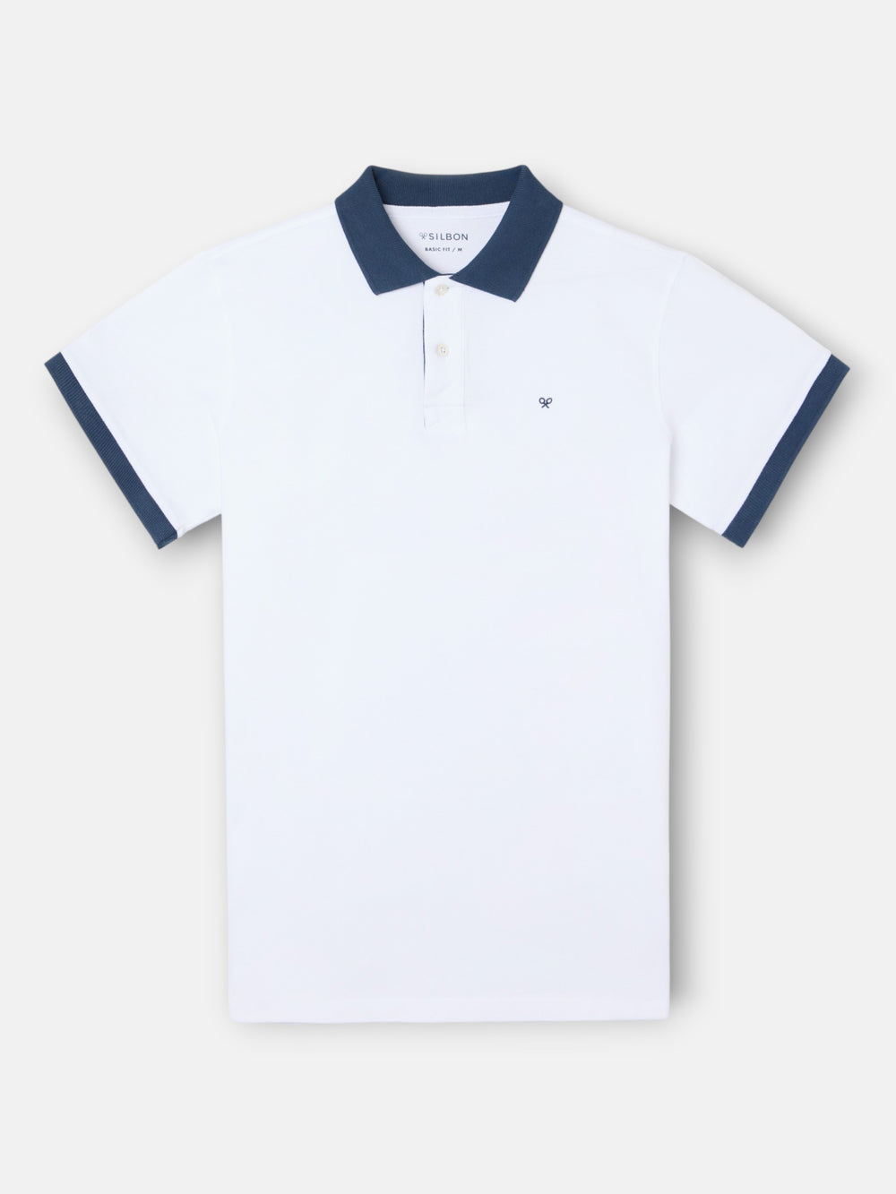 Polo manga corta ribete azul marino blanco