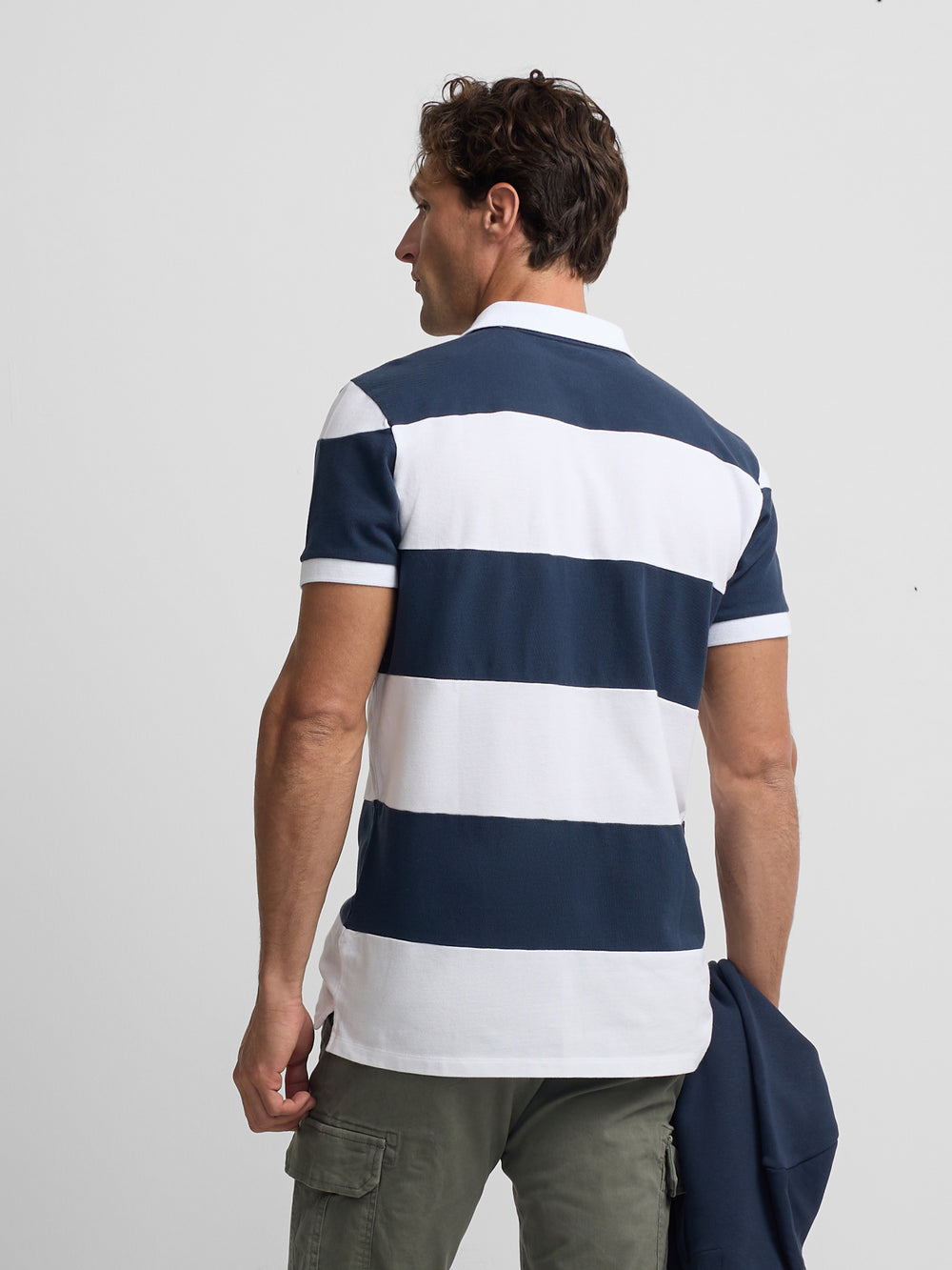 Polo manga corta rayas anchas azul marino