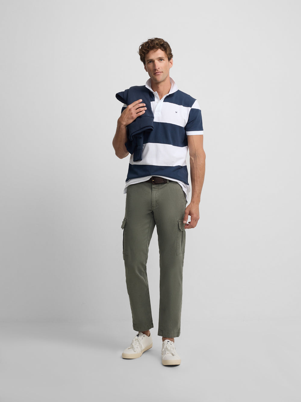 Polo manga corta rayas anchas azul marino