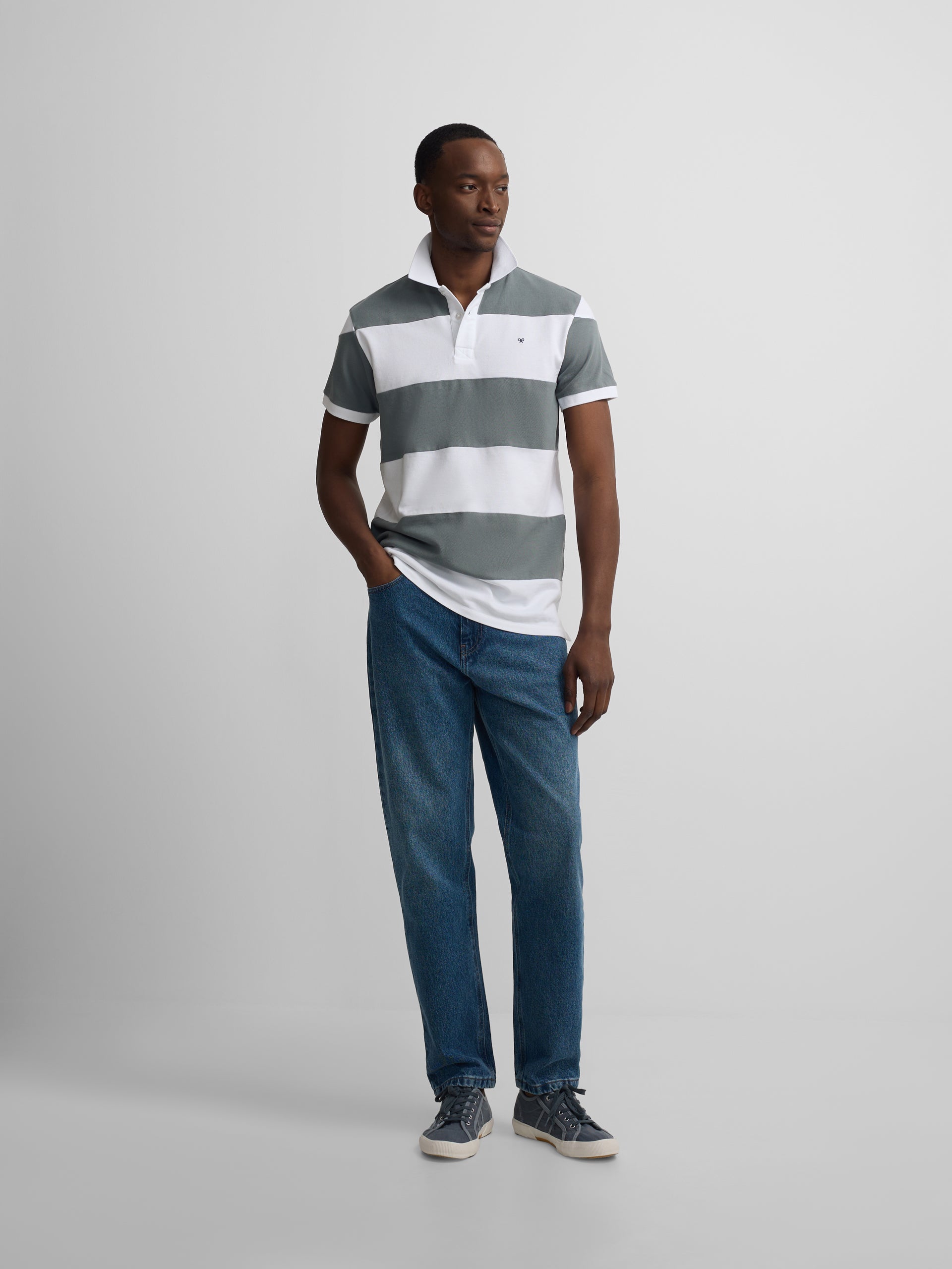 Polo manga corta rayas anchas azul petroleo