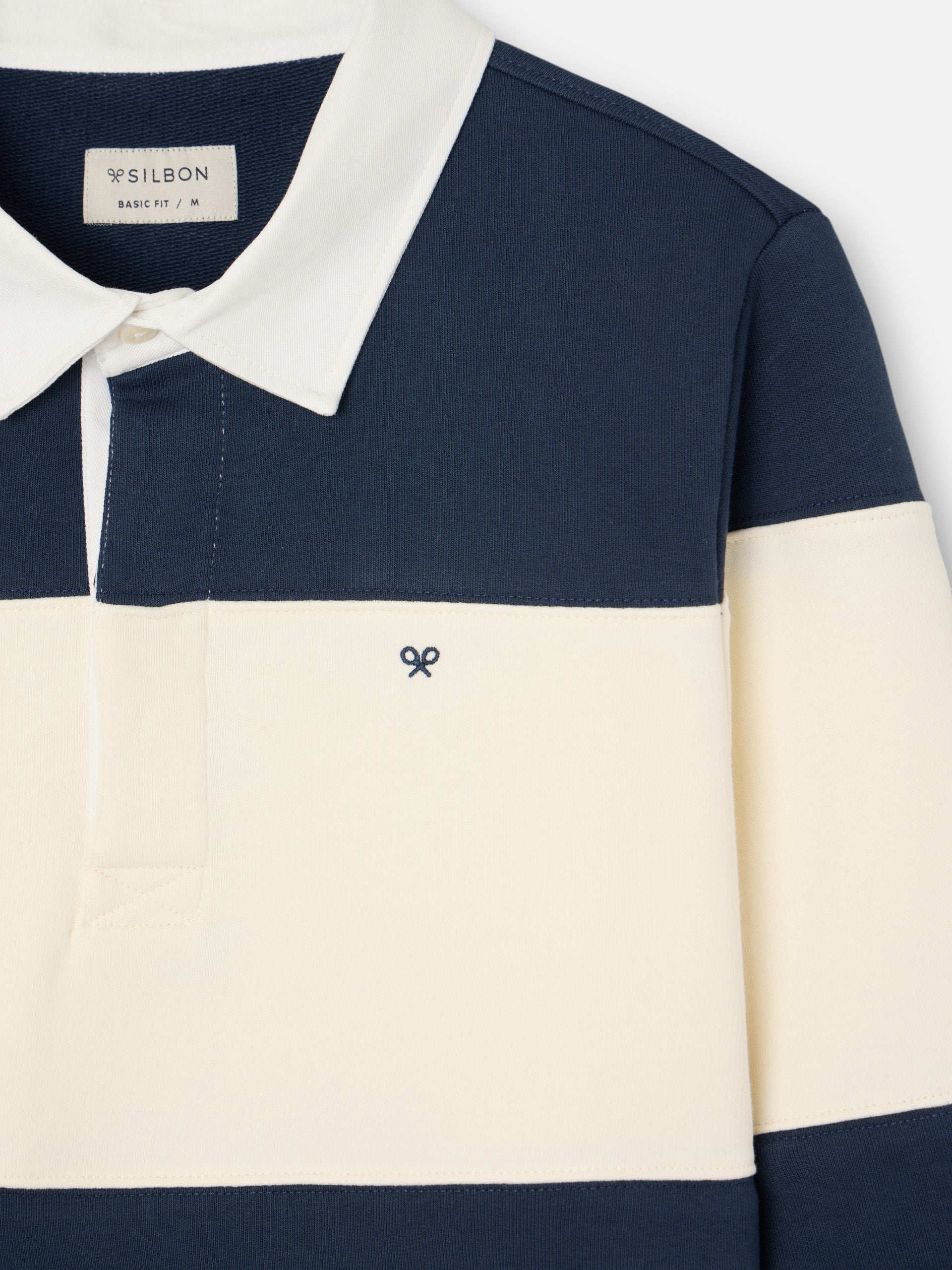 Navy blue wide stripe polo neck sweatshirt