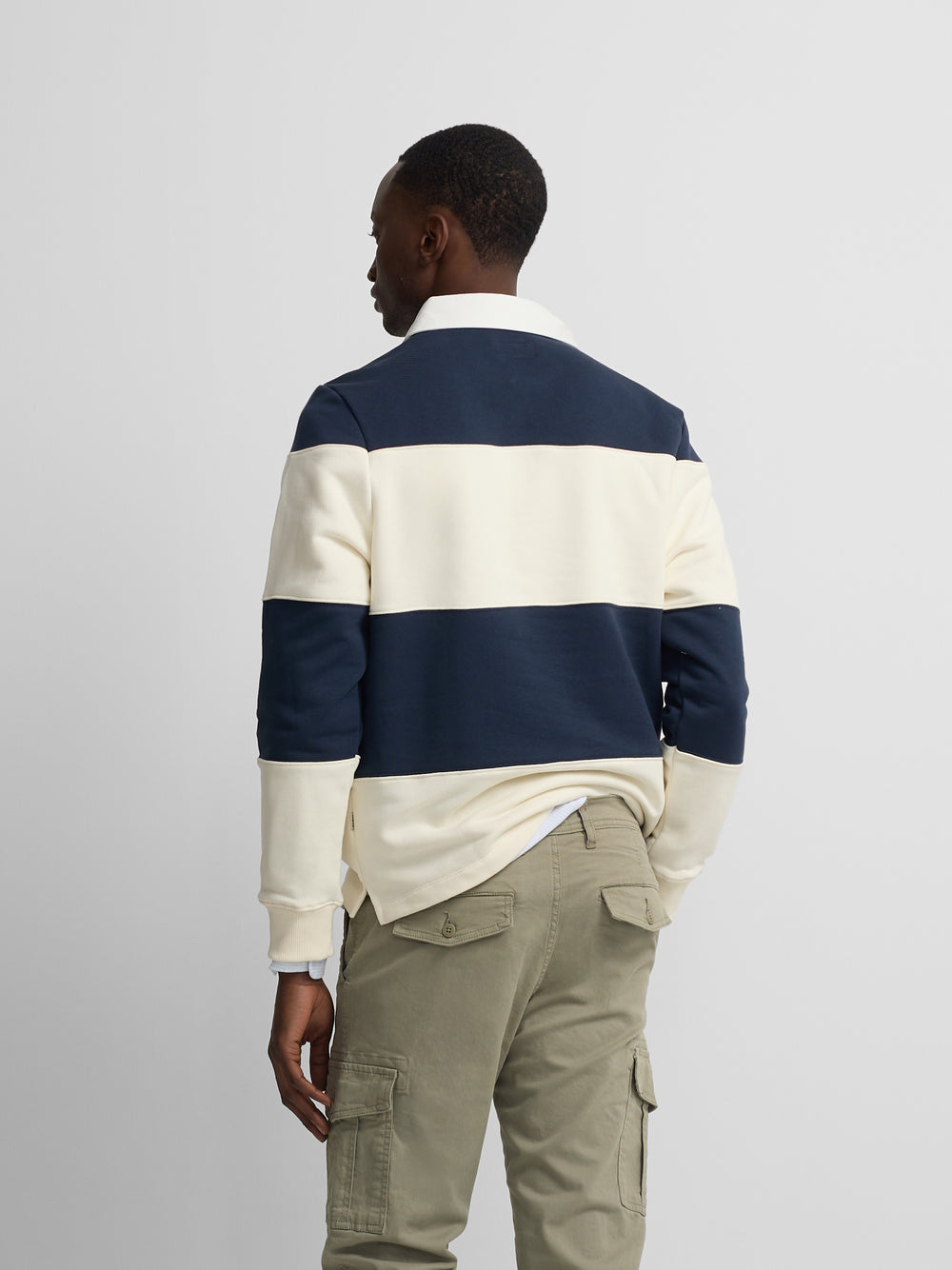 Navy blue wide stripe polo neck sweatshirt