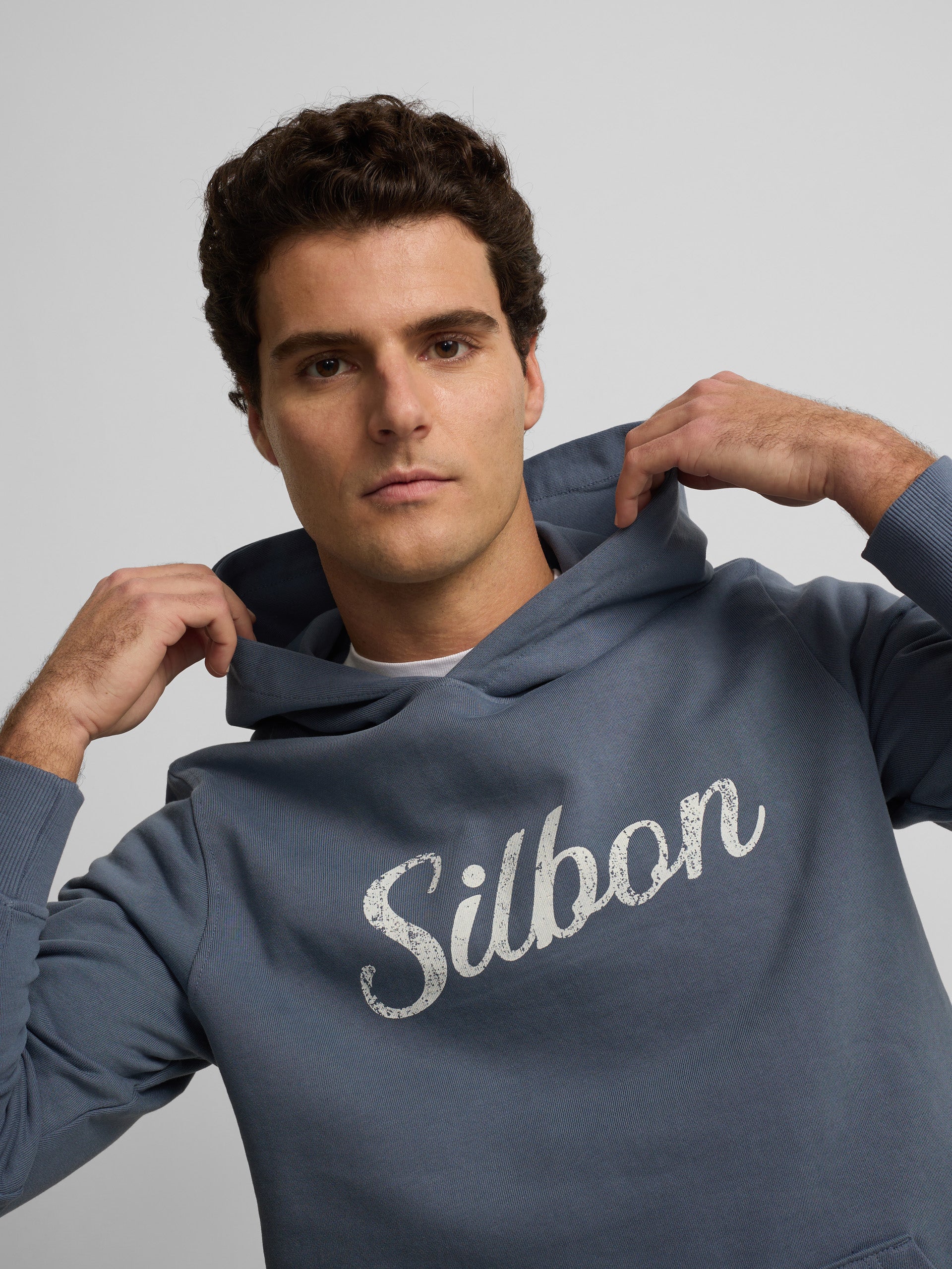 Sudadera capucha Silbon vintage azul indigo
