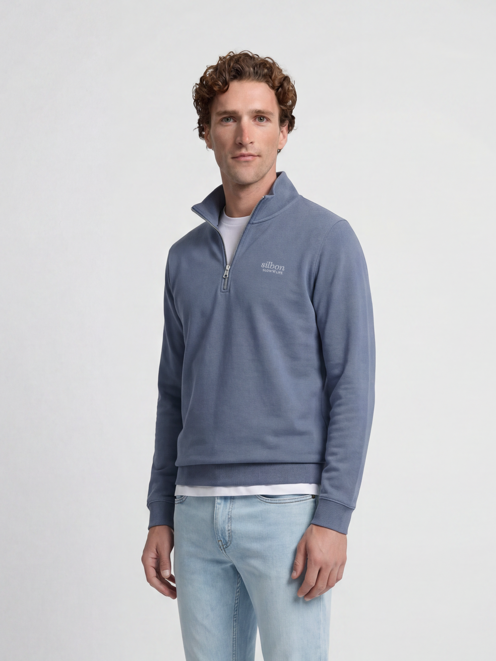 Sudadera media cremallera slow life azul indigo