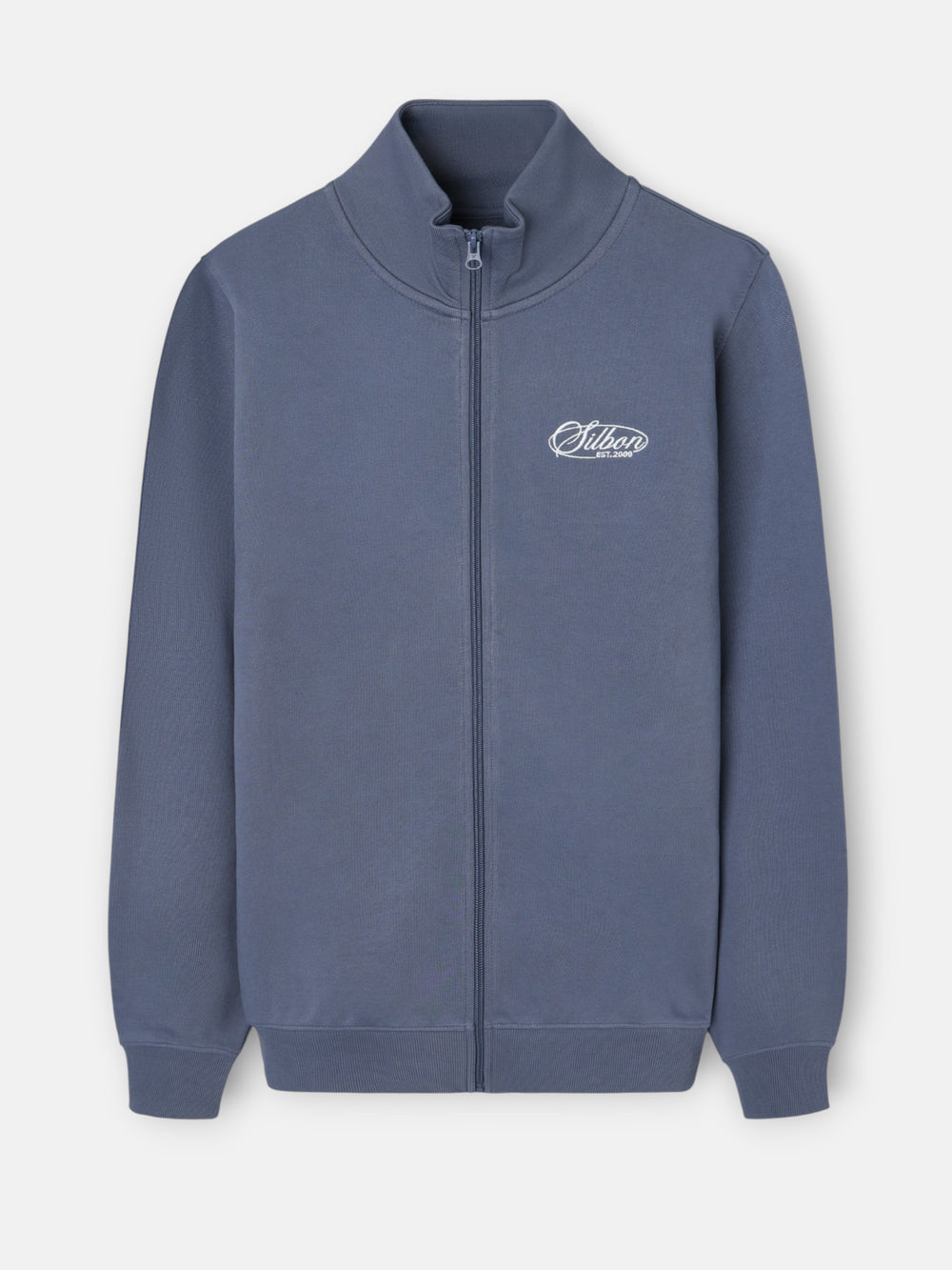 Sudadera cremallera bordado azul indigo