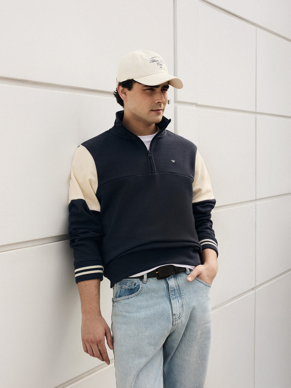 Vintage navy blue half-zip sweatshirt