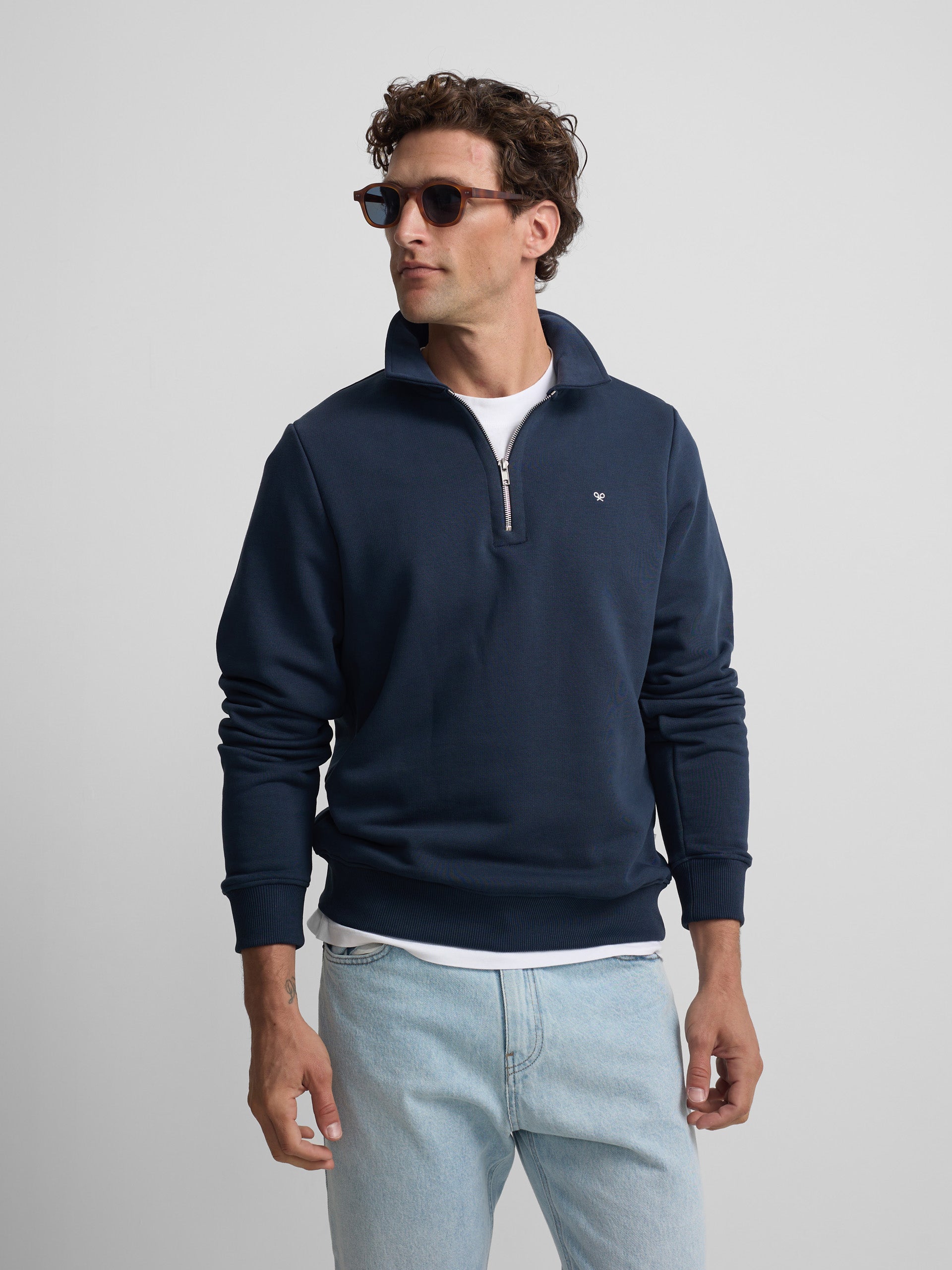 Half-zip sweatshirt with mini logo in navy blue