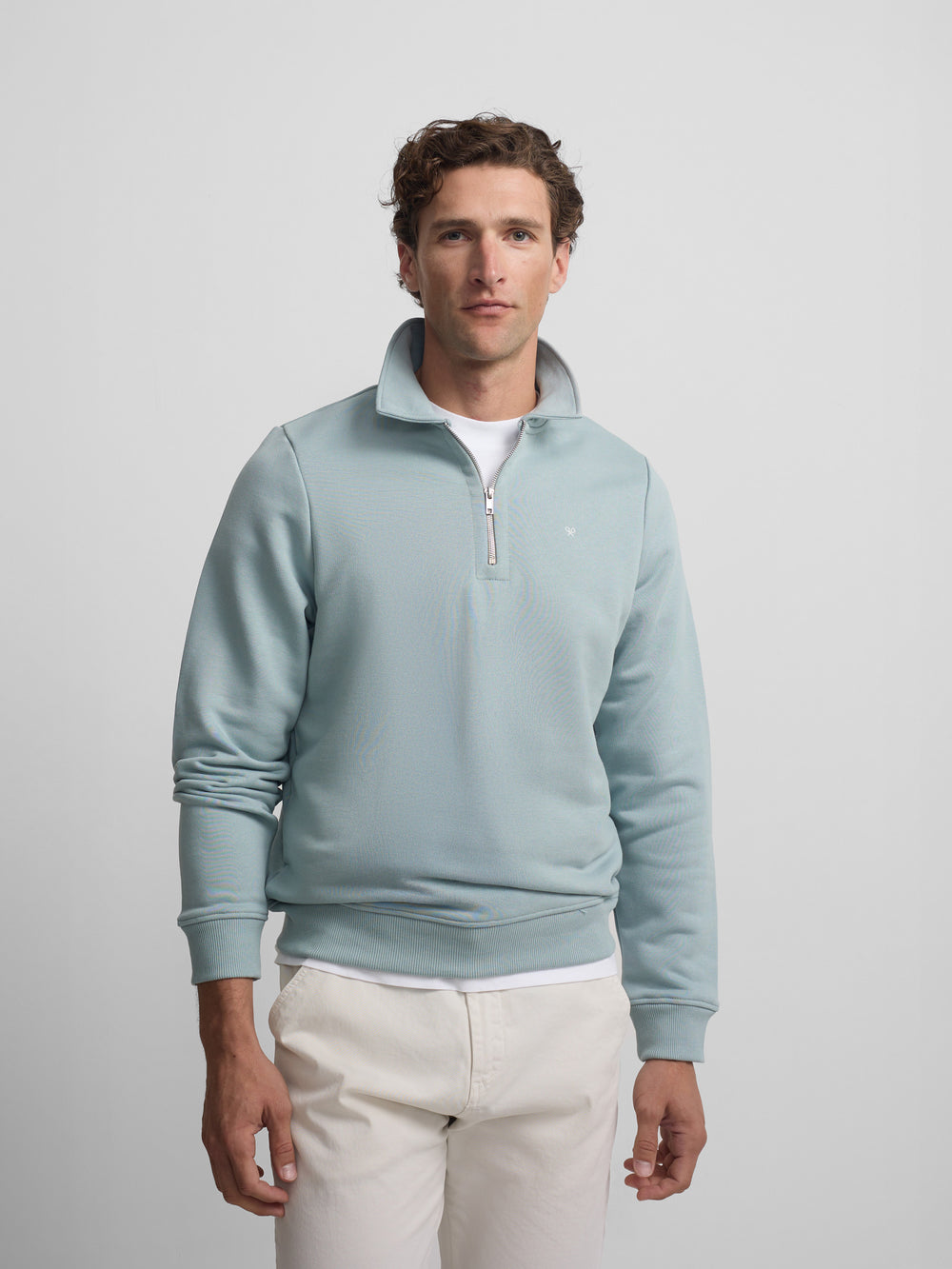 Sudadera media cremallera minilogo aguamarina