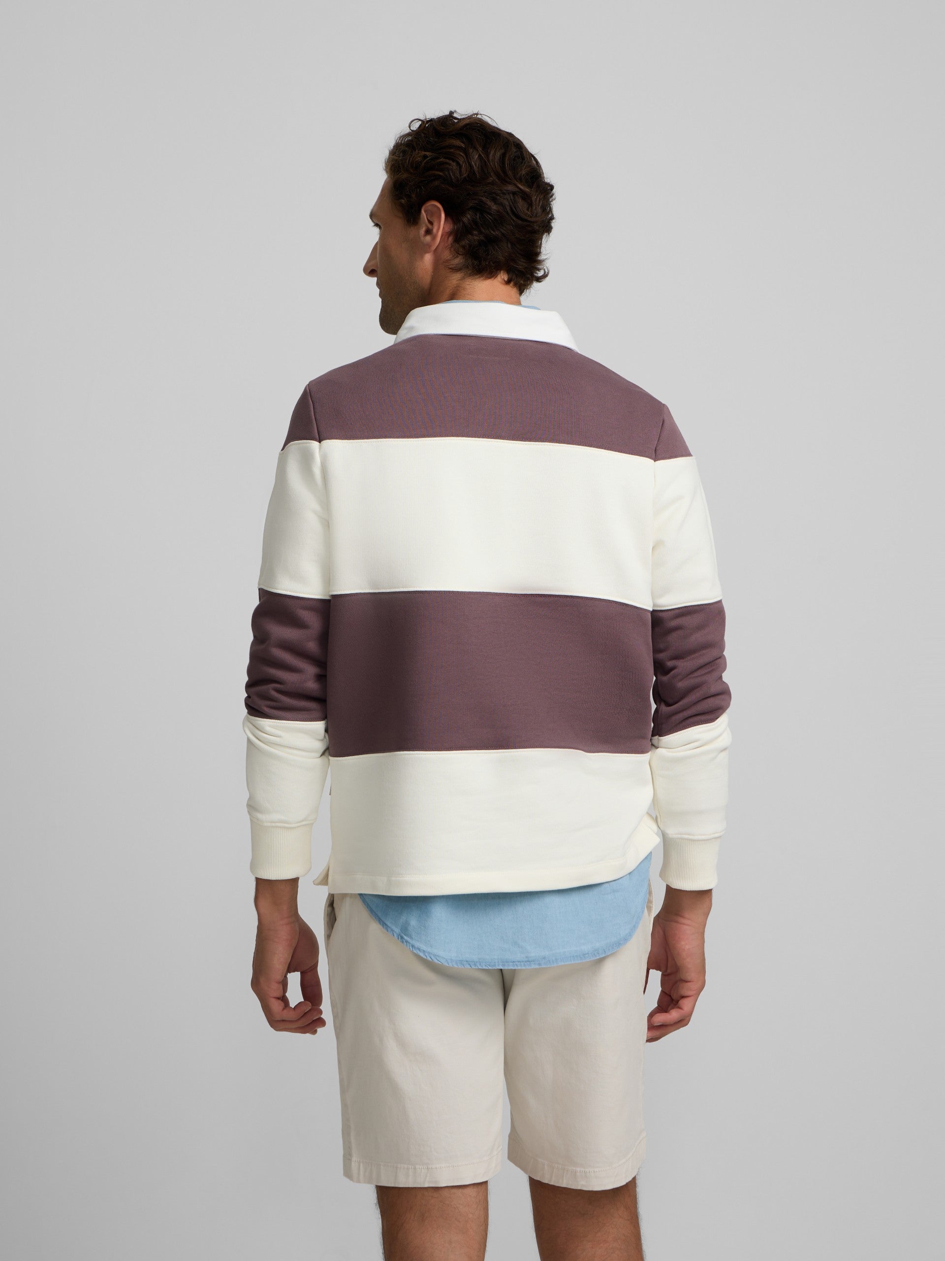 Sudadera cuello polo raya ancha burdeos