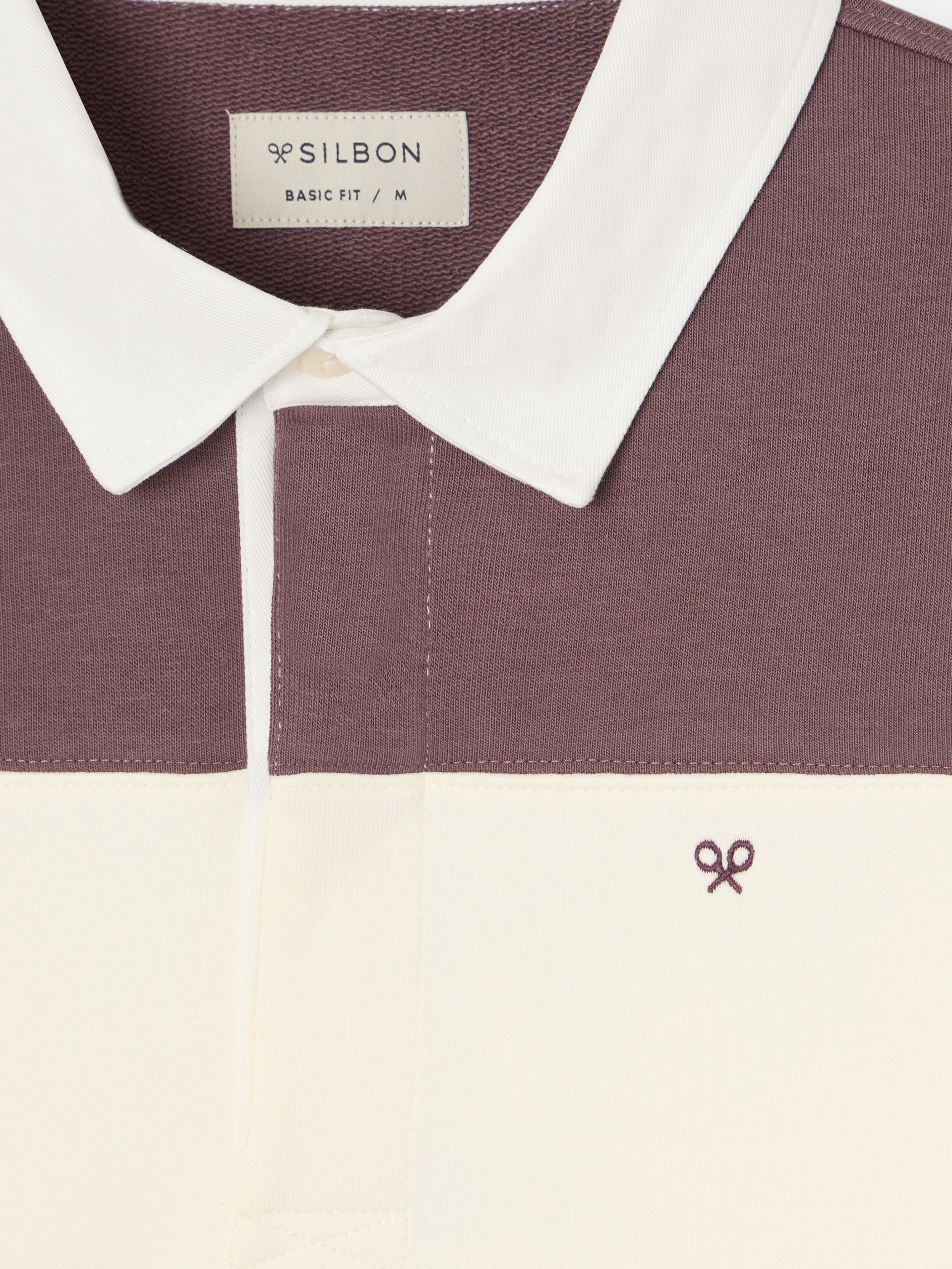 Sudadera cuello polo raya ancha burdeos
