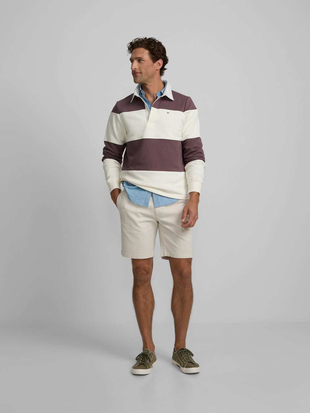 Sudadera cuello polo raya ancha burdeos