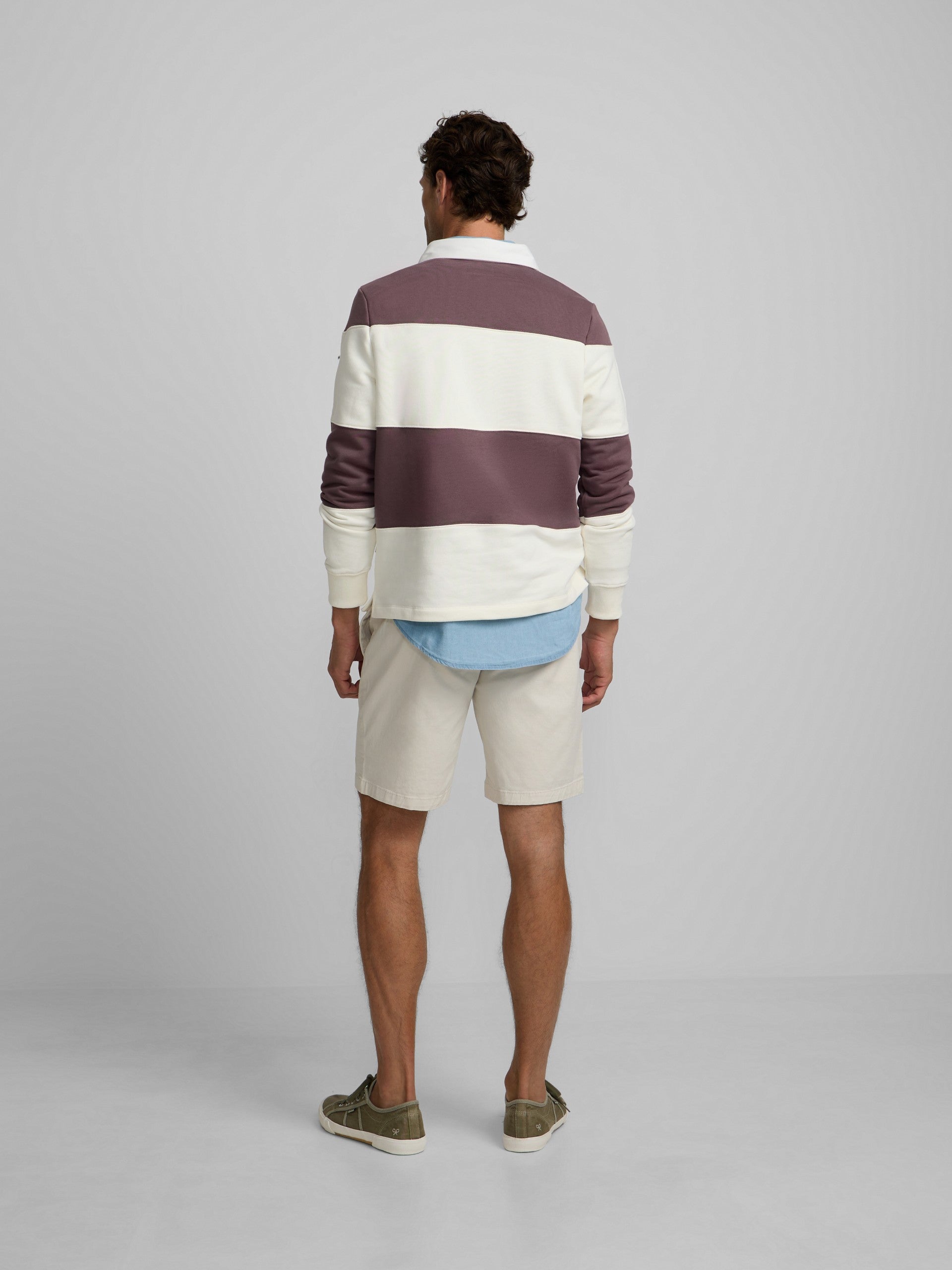 Sudadera cuello polo raya ancha burdeos