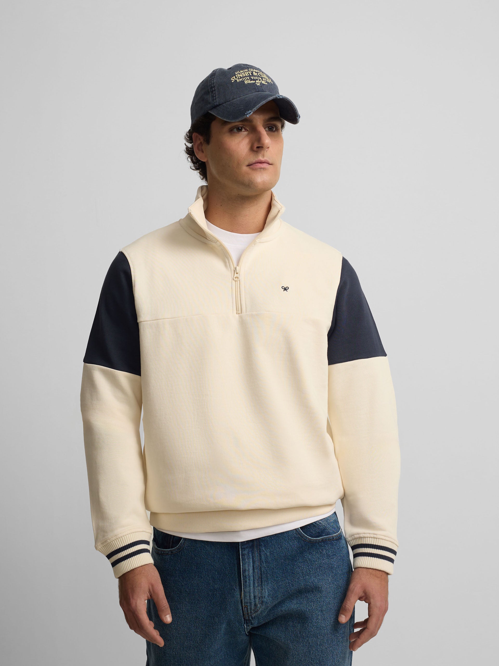 Vintage cream half-zip sweatshirt