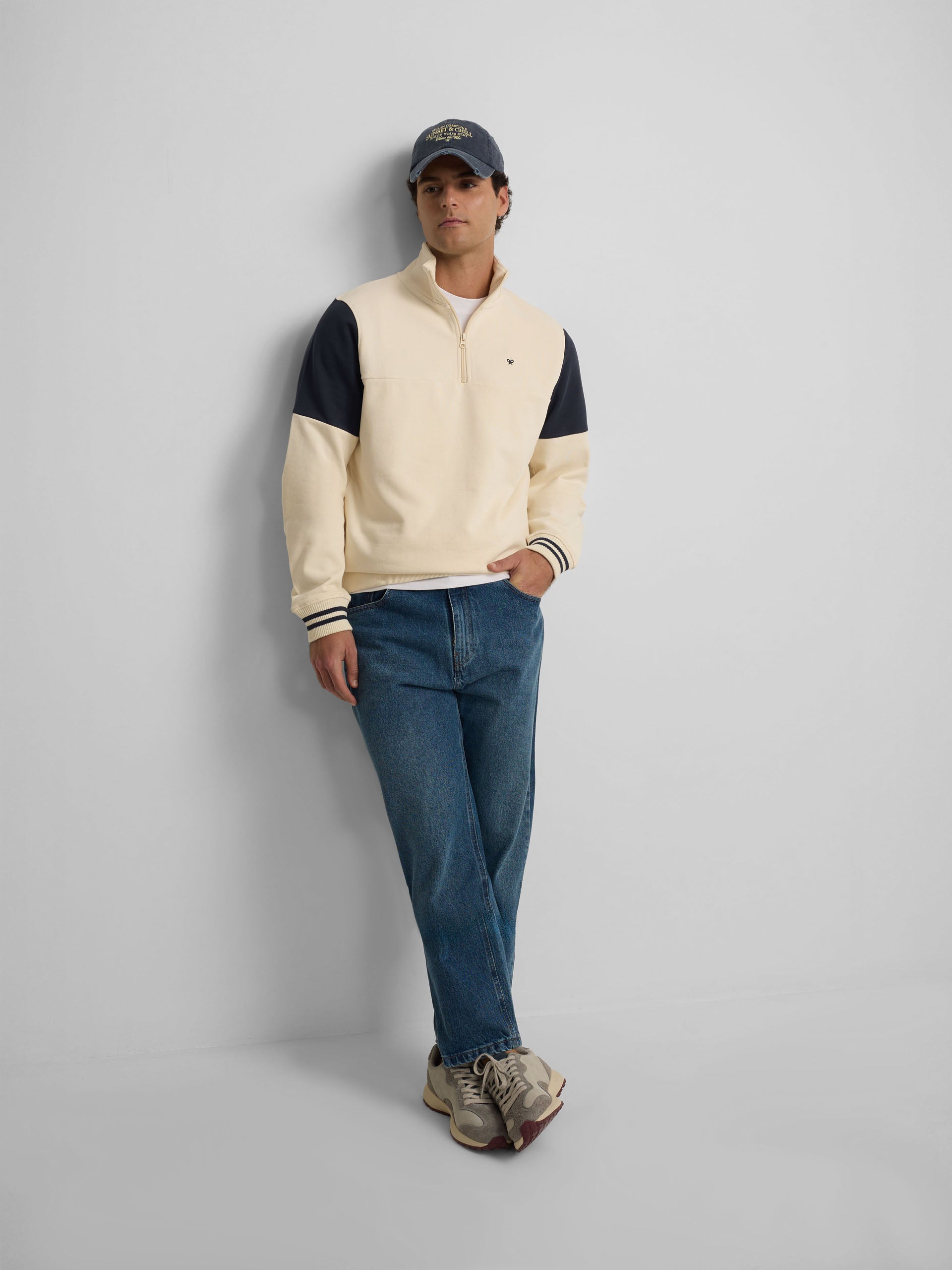Vintage cream half-zip sweatshirt