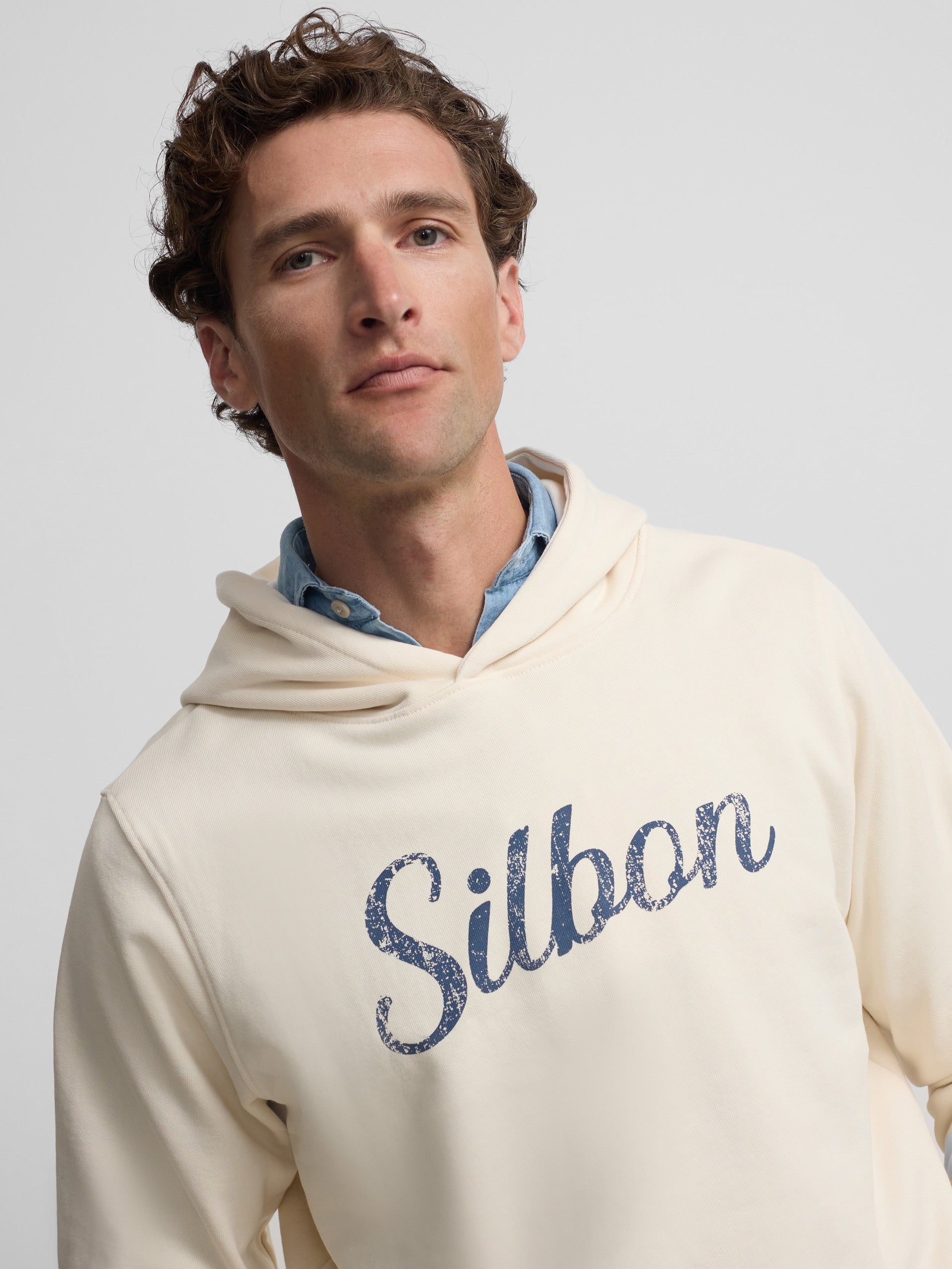 Sudadera capucha Silbon vintage crema