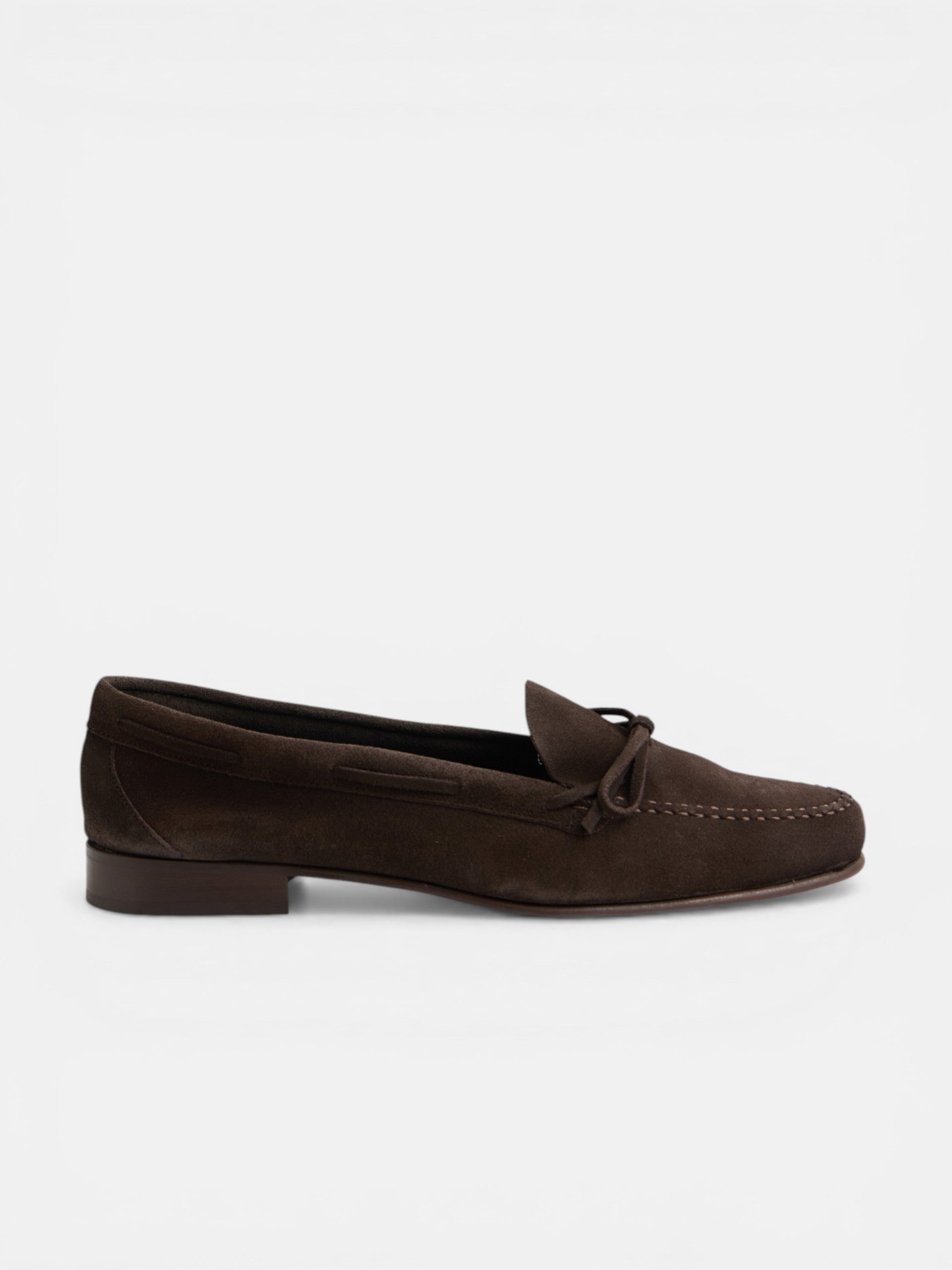 Dark brown suede bow shoe