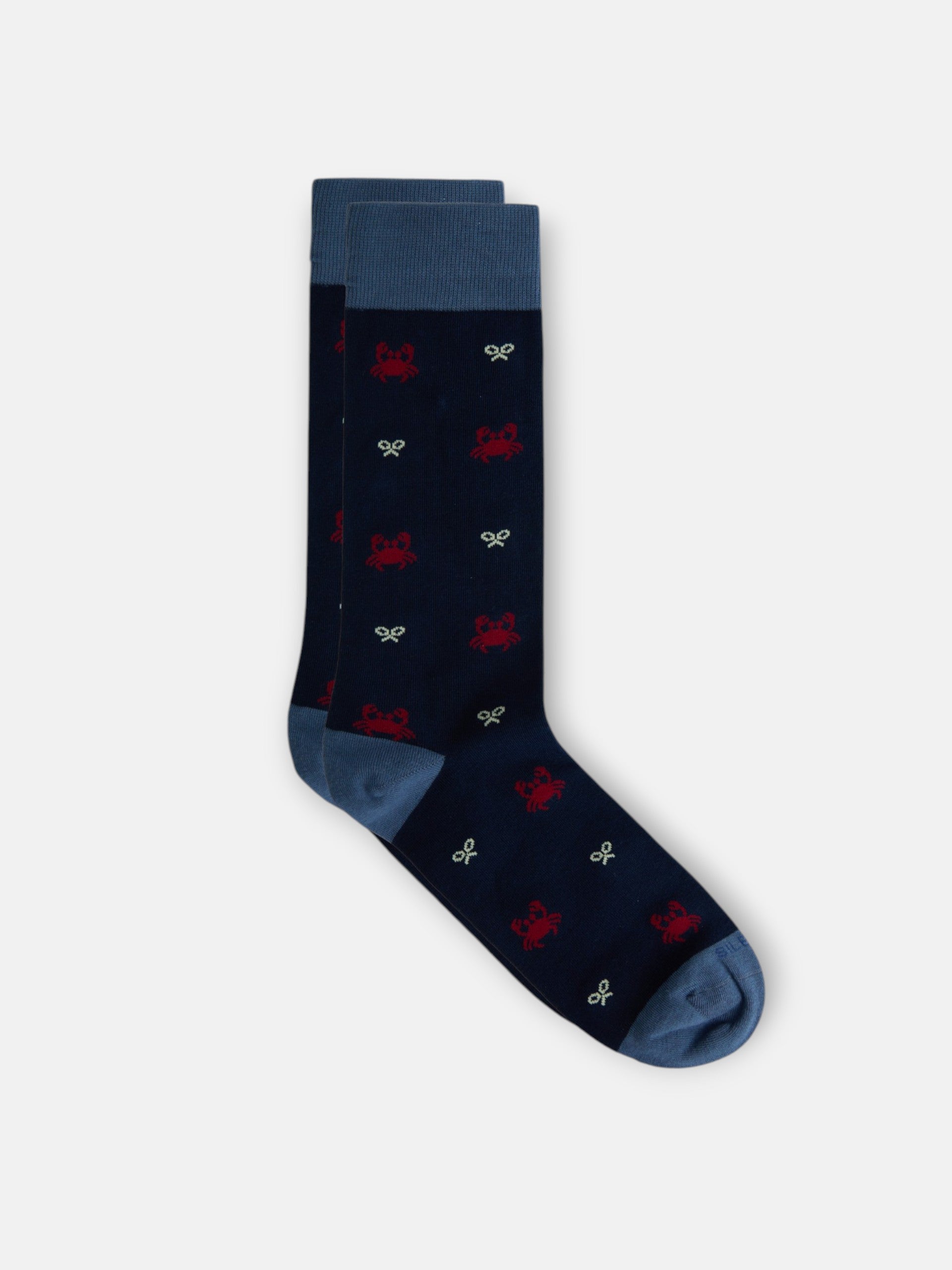 Navy blue socks with rackets and crabs